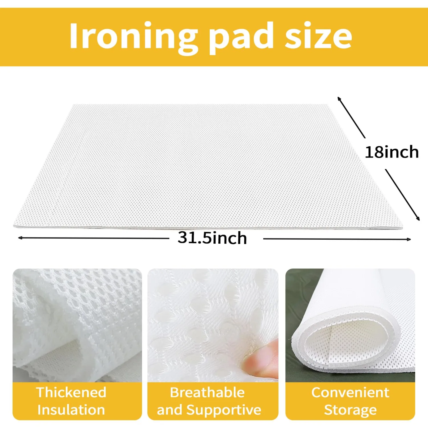 Portable Ironing Mat 31.5"x18" – 4D Heat-Resistant, Iron Board Alternative Cover for Washer/Dryer or Tabletop, Foldable Iron Anywhere Pad
