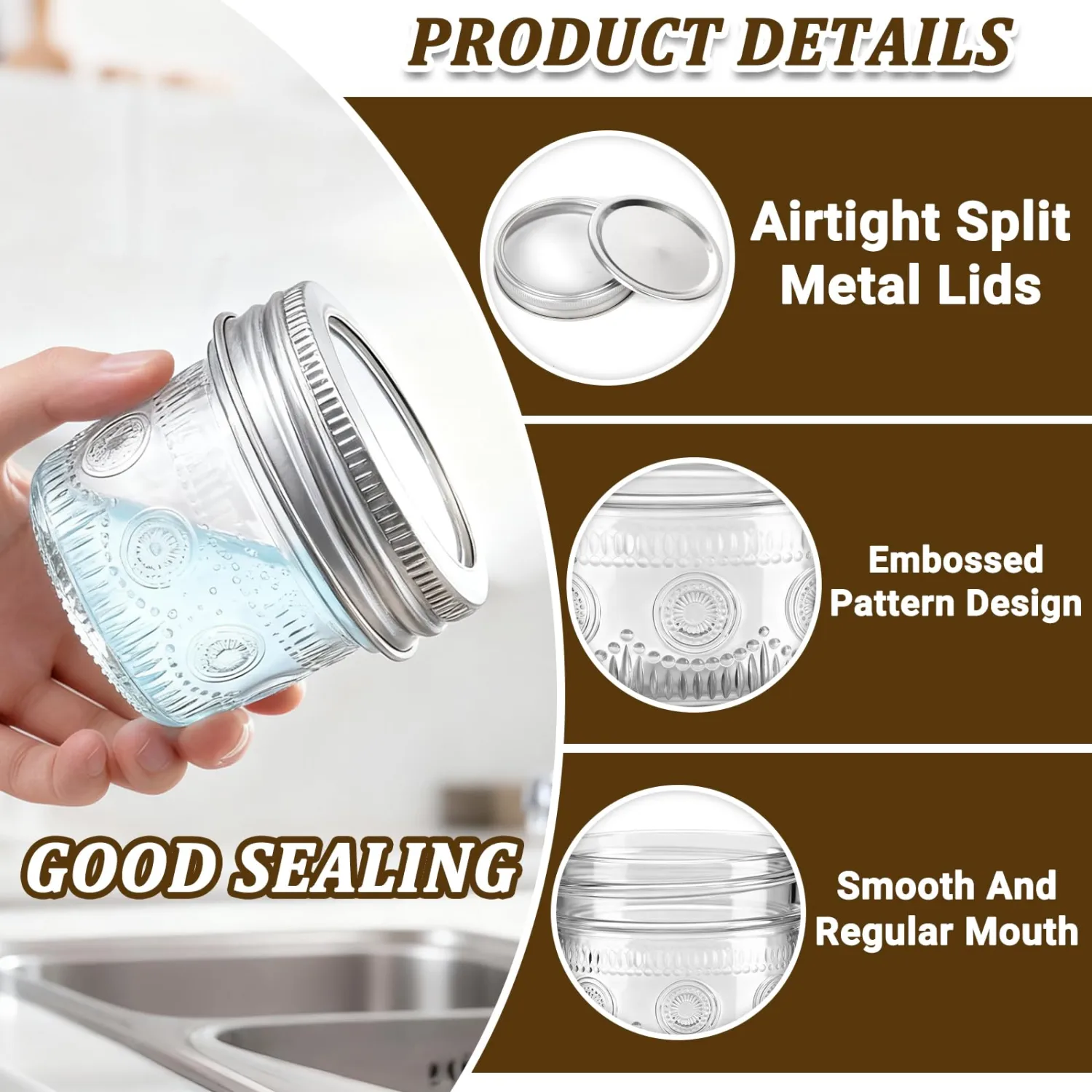 Alotpower 4 oz Glass Mason Jars with Embossed Pattern 4 Pack
