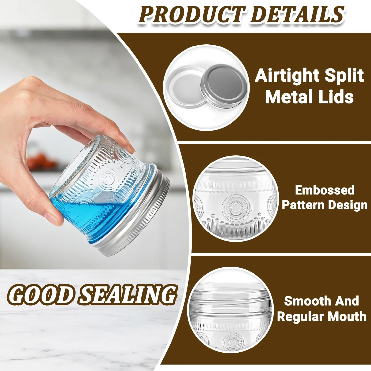 Alotpower 4 oz Glass Mason Jars with Embossed Pattern 4 Pack