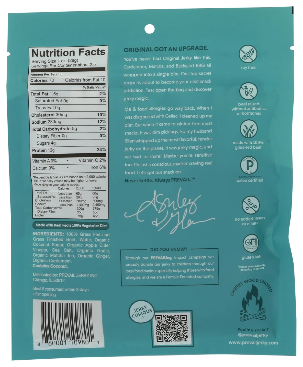 Prevail Jerky Original Beef Jerky, 2.25 OZ