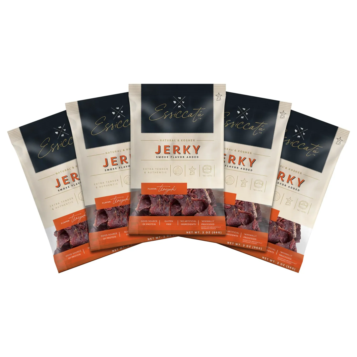 Aufschnitt Essicata Jerky - Extra Tender, Low Sodium - Made in USA - Certified Kosher - Keto Friendly - 5 Pack, Teriyaki