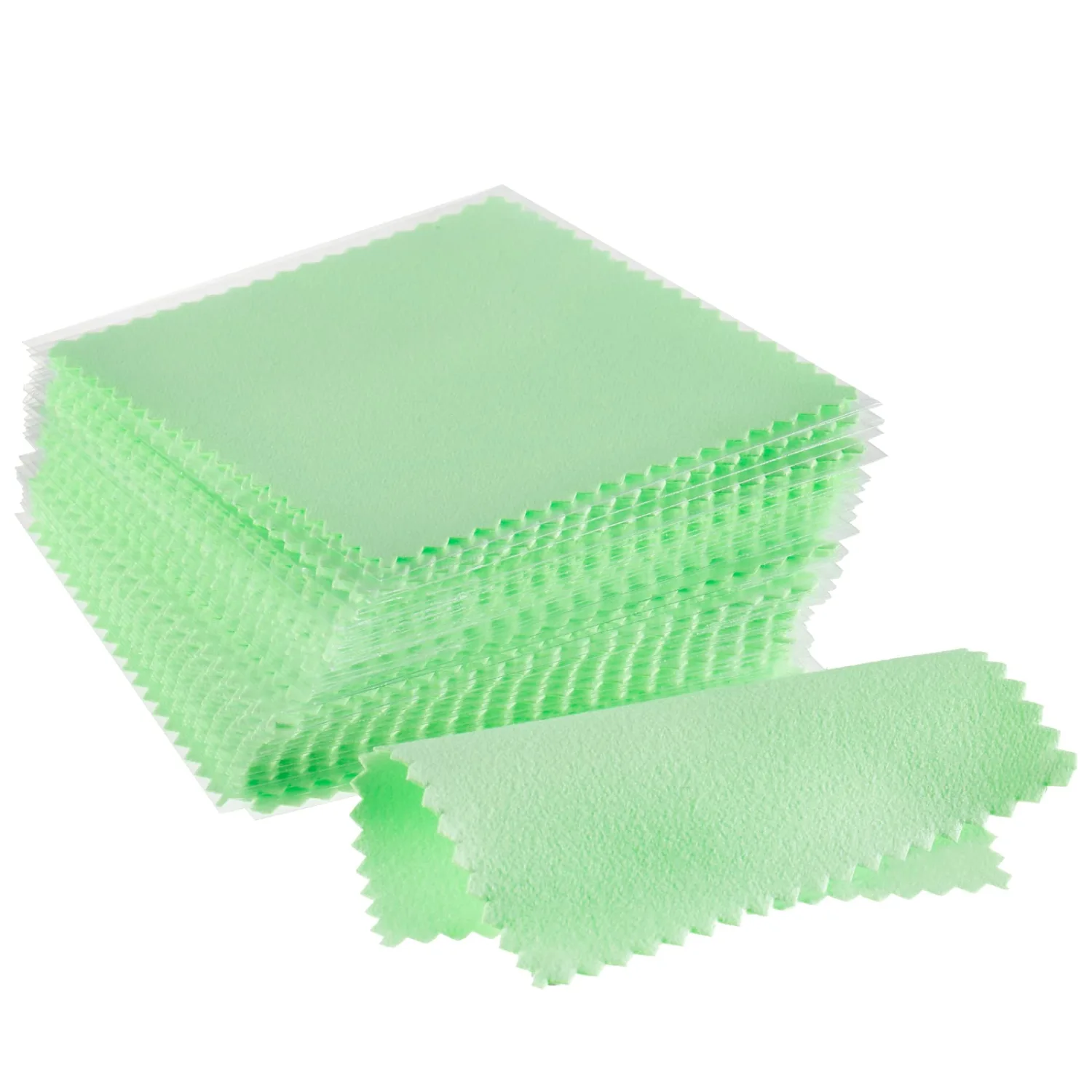 CATIFLIN 100pcs Jewelry Cleaning Cloth, Silver Polishing Cloth Individually Wrapped, Small Jewelry Polishing Cloth for Sterling Silver, Gold, Platinum and More (Green, 3.15" x 3.15")