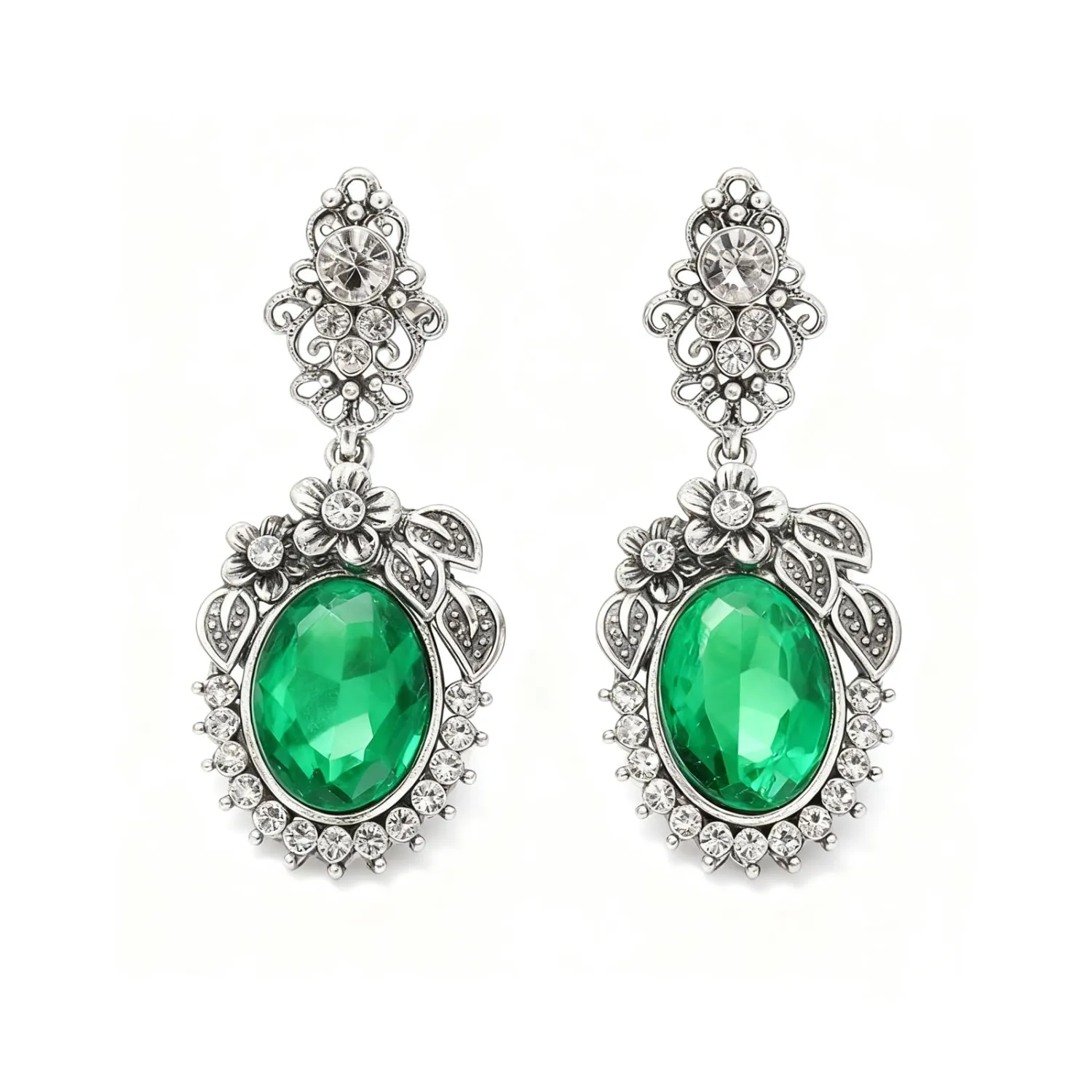RITIM Emerald Vintage Drop Earrings for Women, Elegant Crystal Dangle Earrings, Victorian Estate Jewelry for Wedding, Party, for Her