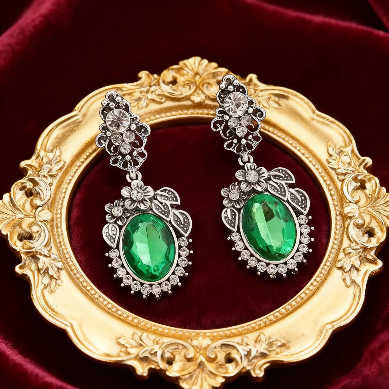 RITIM Emerald Vintage Drop Earrings for Women, Elegant Crystal Dangle Earrings, Victorian Estate Jewelry for Wedding, Party, for Her