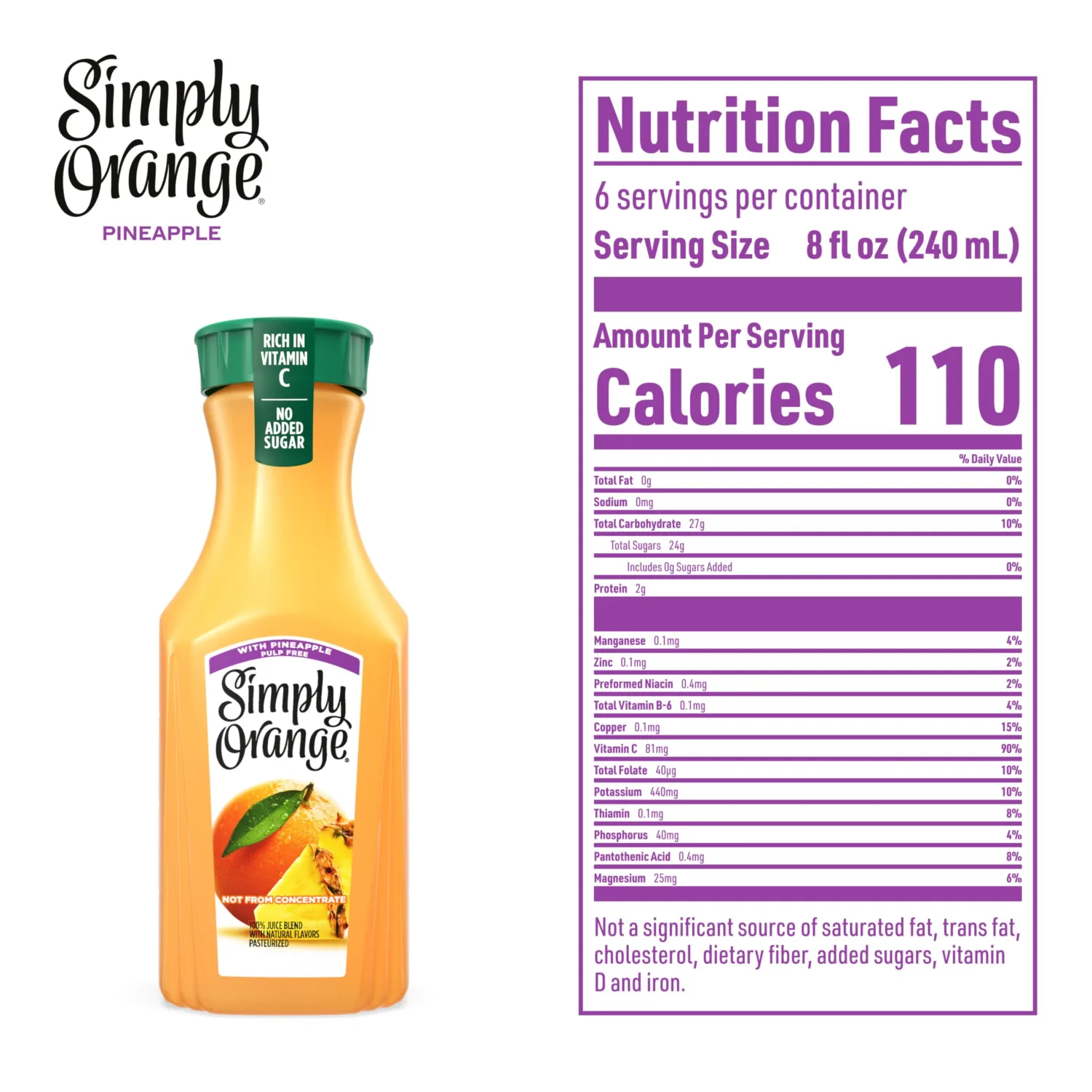 Simply Orange with Pineapple Juice Bottle, 46 fl oz