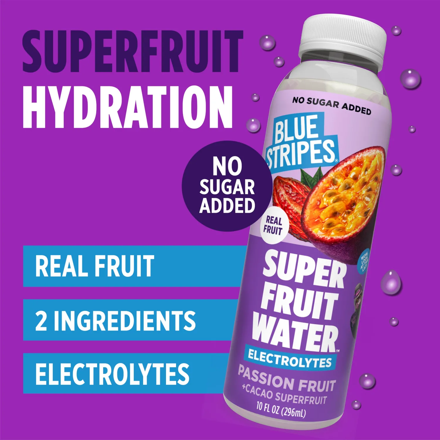 Blue Stripes Passion Fruit Superfruit Water - Hydration Drink (10 FL OZ)