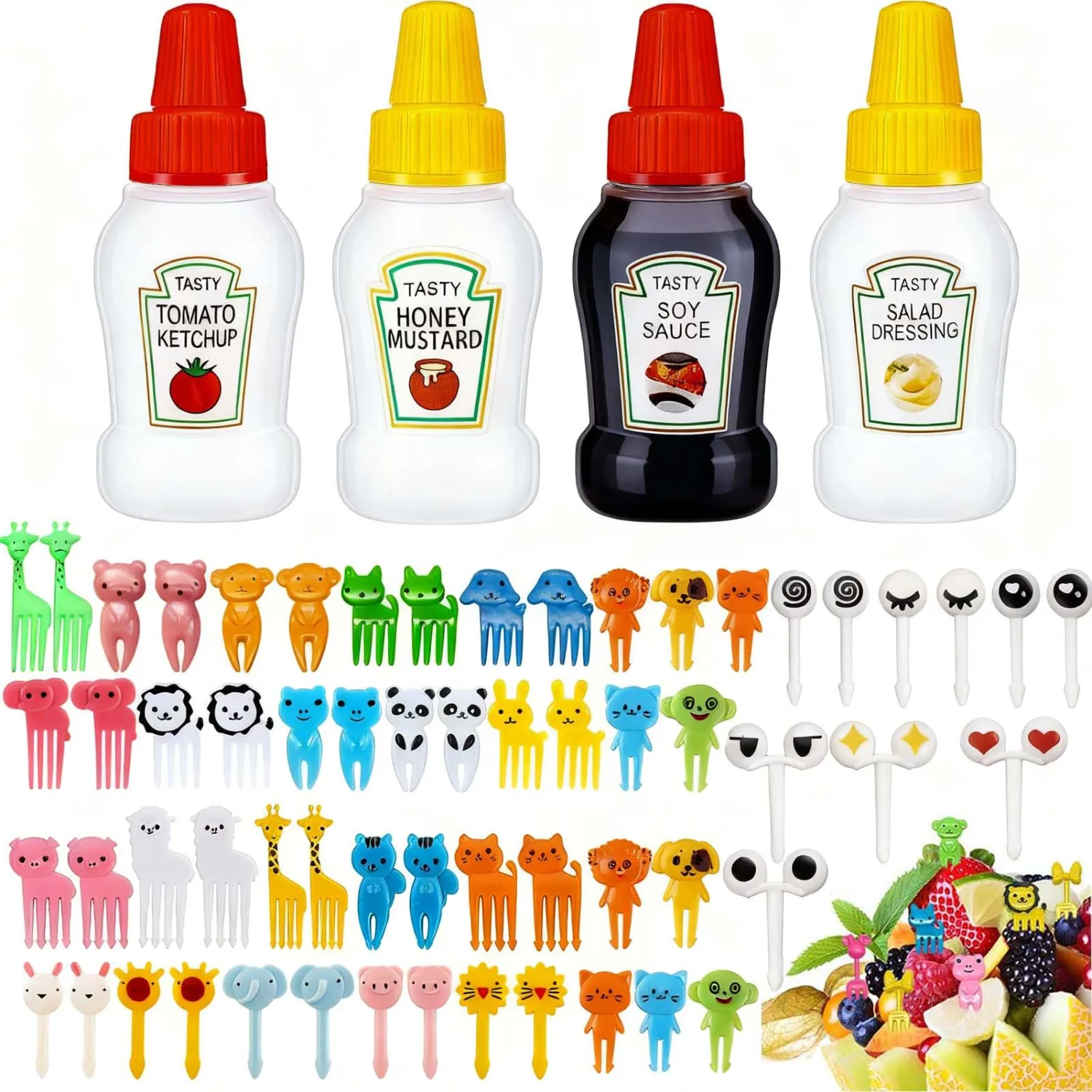 64Pcs Kids Lunch Accessories, Mini Ketchup Bottle for Bento Box Accessories