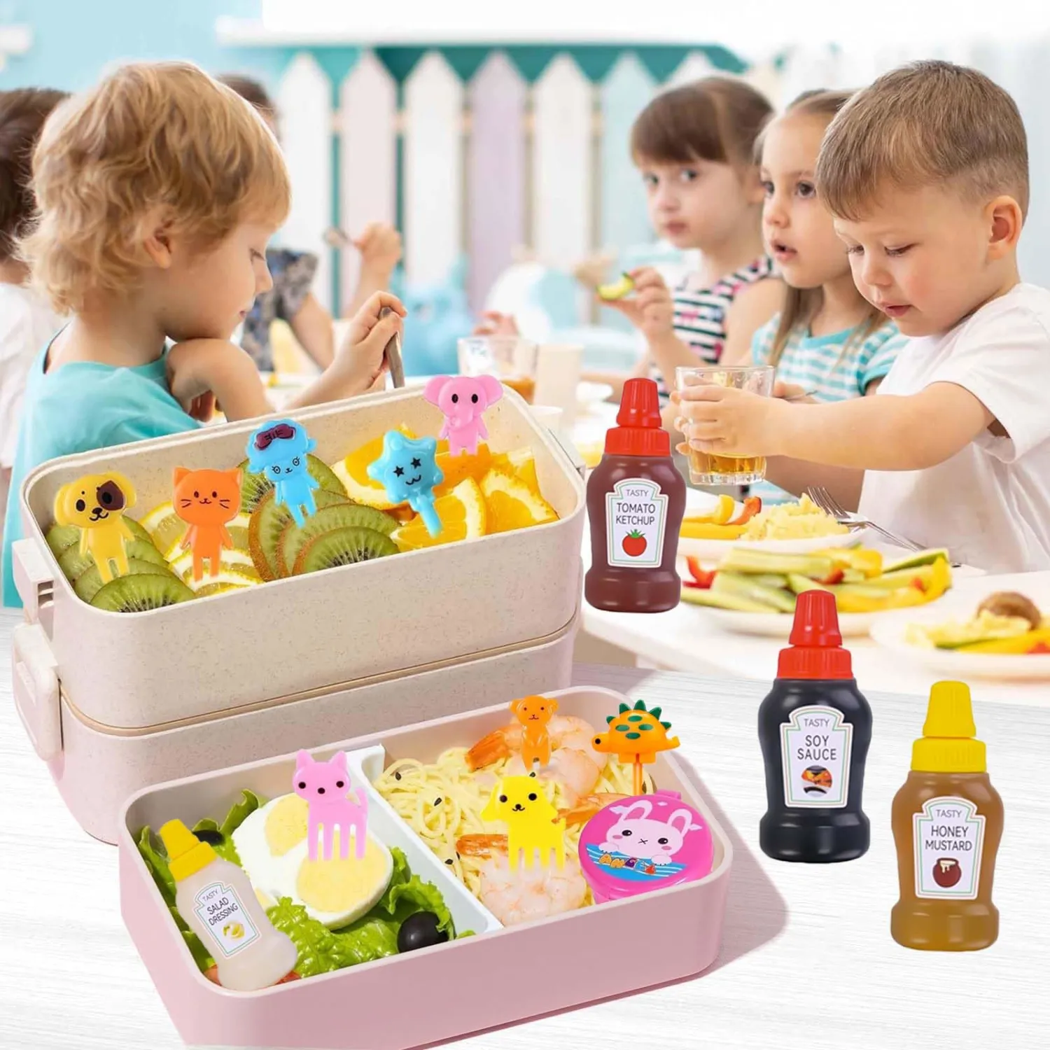 64Pcs Kids Lunch Accessories, Mini Ketchup Bottle for Bento Box Accessories