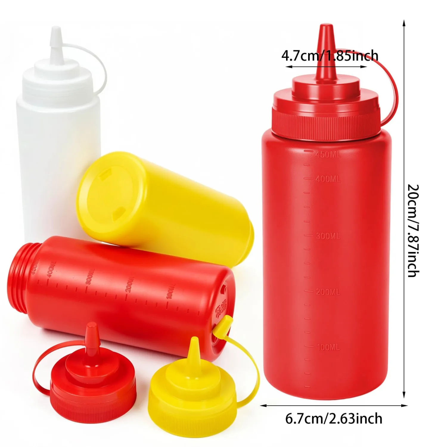 3 Pcs Condiment Sauces Squeeze Bottle 450ML/15OZ Ketchup and Mustard Bottle