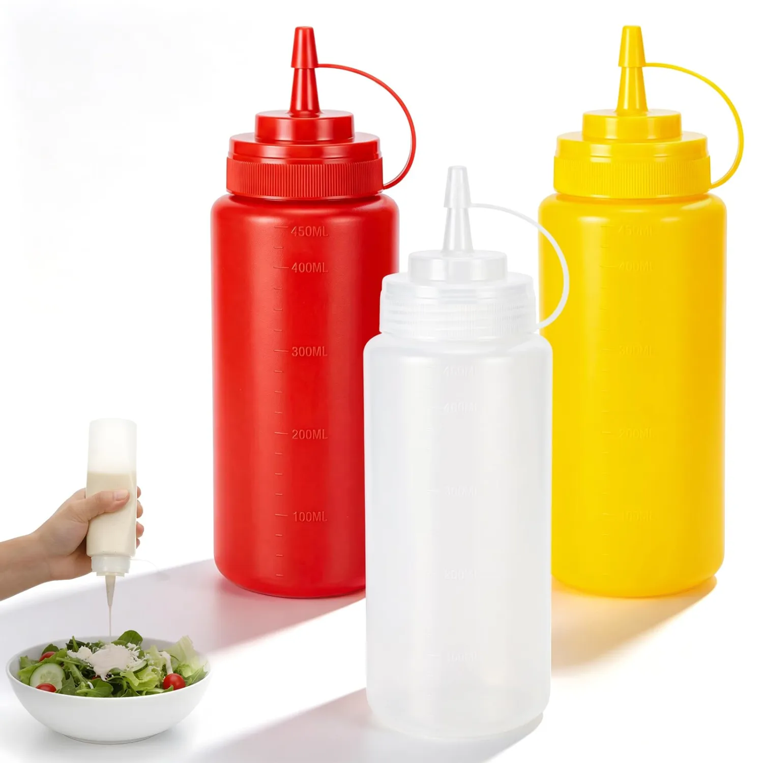 3 Pcs Condiment Sauces Squeeze Bottle 450ML/15OZ Ketchup and Mustard Bottle