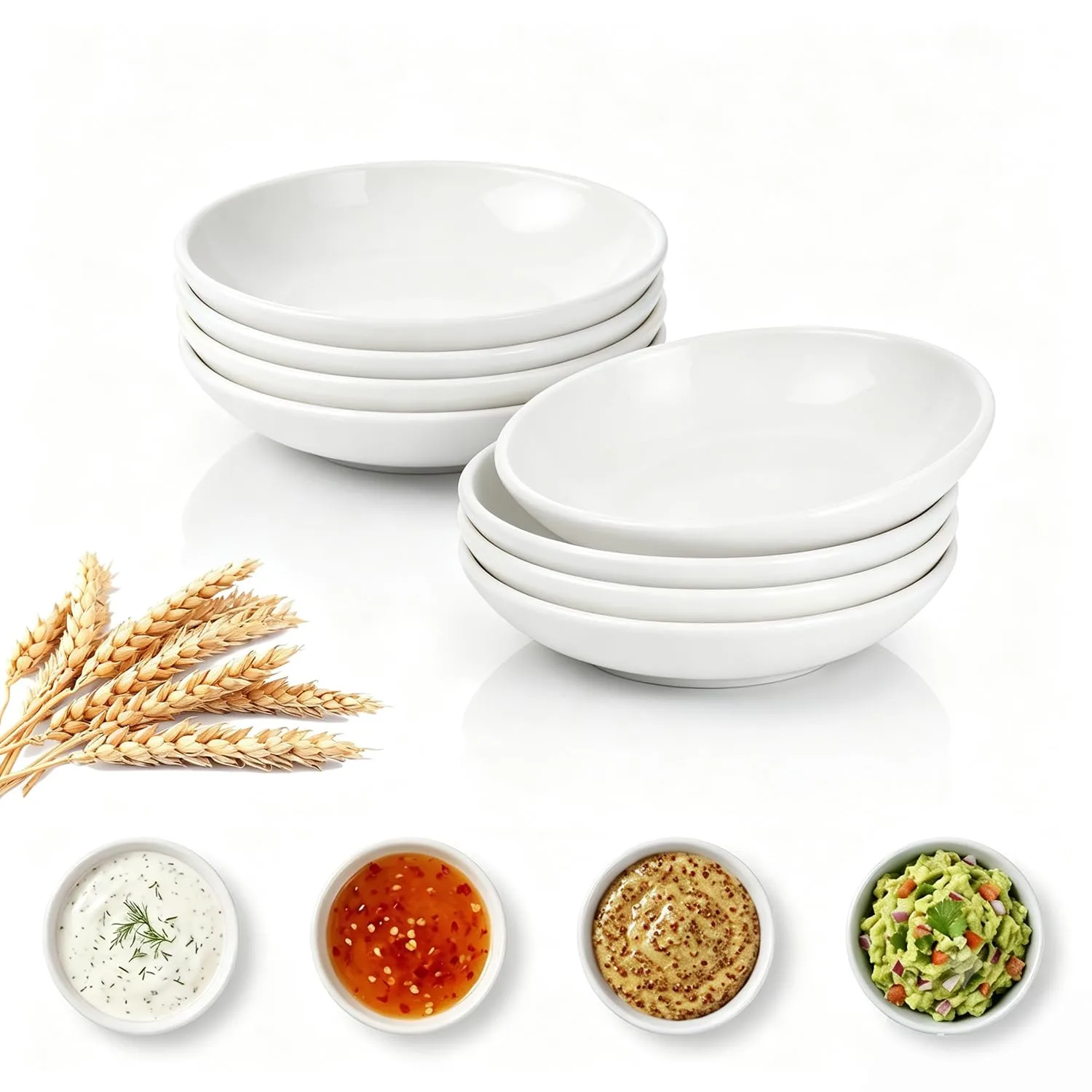 PYRMONT Wheat Straw Dipping Bowls 2 Oz Small White Bowls Set of 8 for Chips
