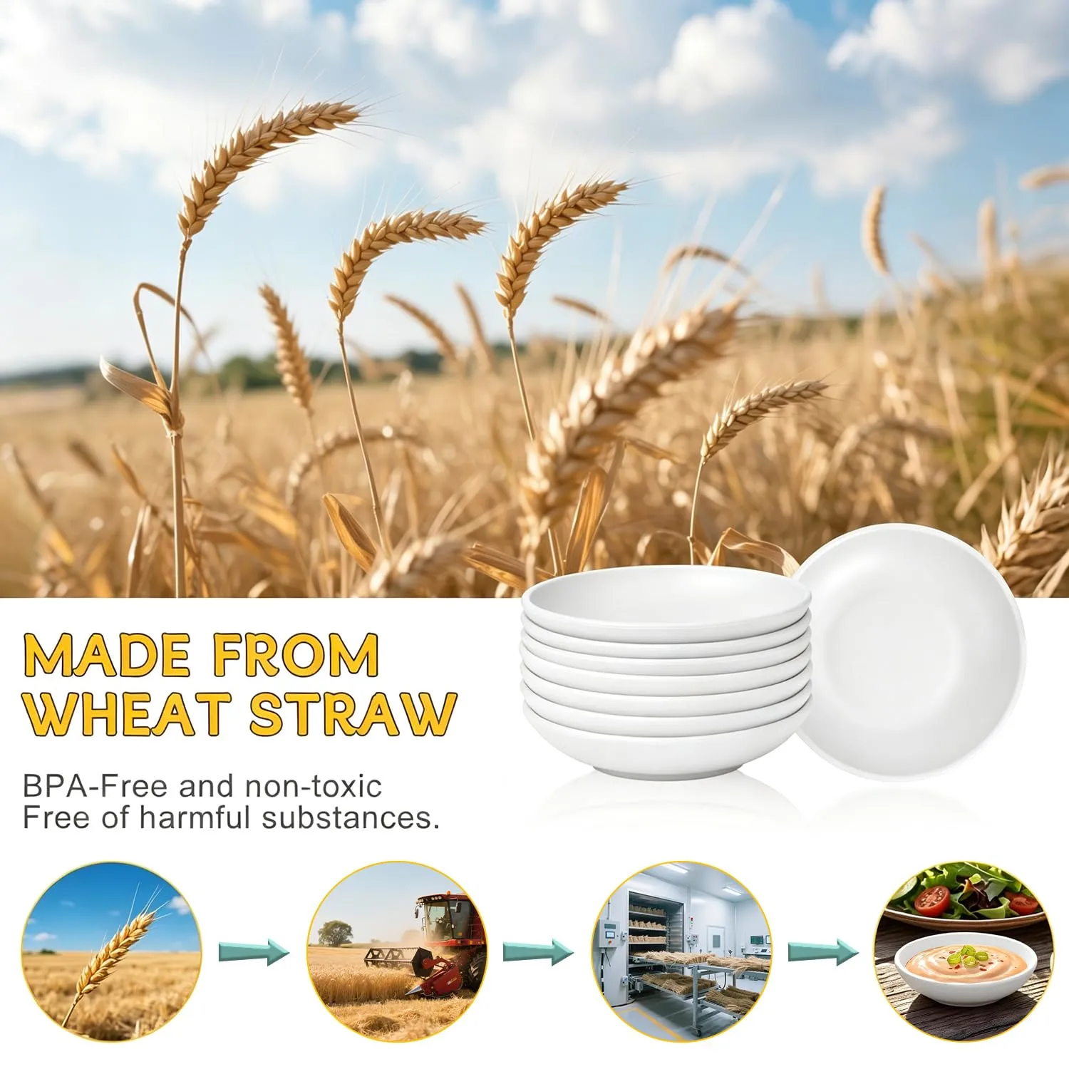 PYRMONT Wheat Straw Dipping Bowls 2 Oz Small White Bowls Set of 8 for Chips