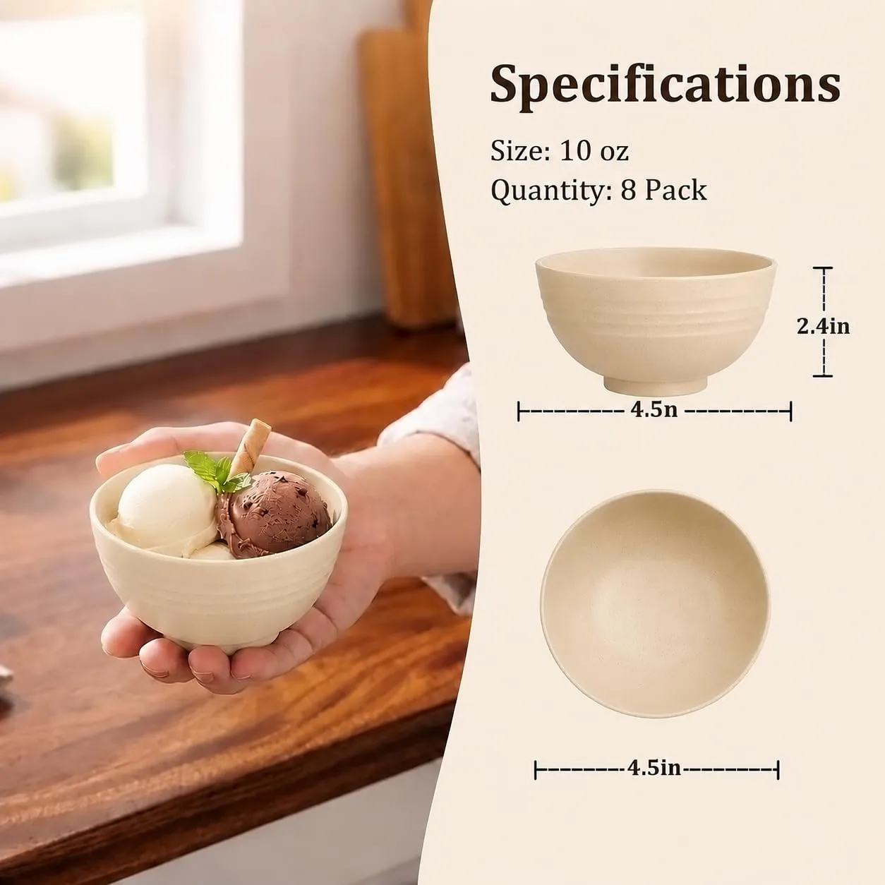 PYRMONT Wheat Straw Bowls 10 Oz Small Unbreakable Bowls(8pcs,Beige)