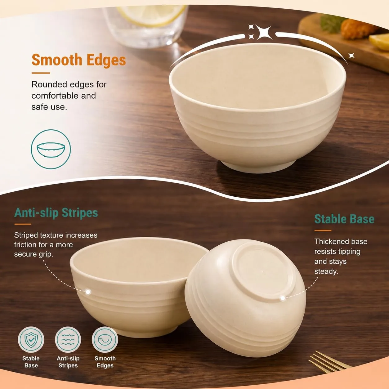 PYRMONT Wheat Straw Bowls 10 Oz Small Unbreakable Bowls(8pcs,Beige)