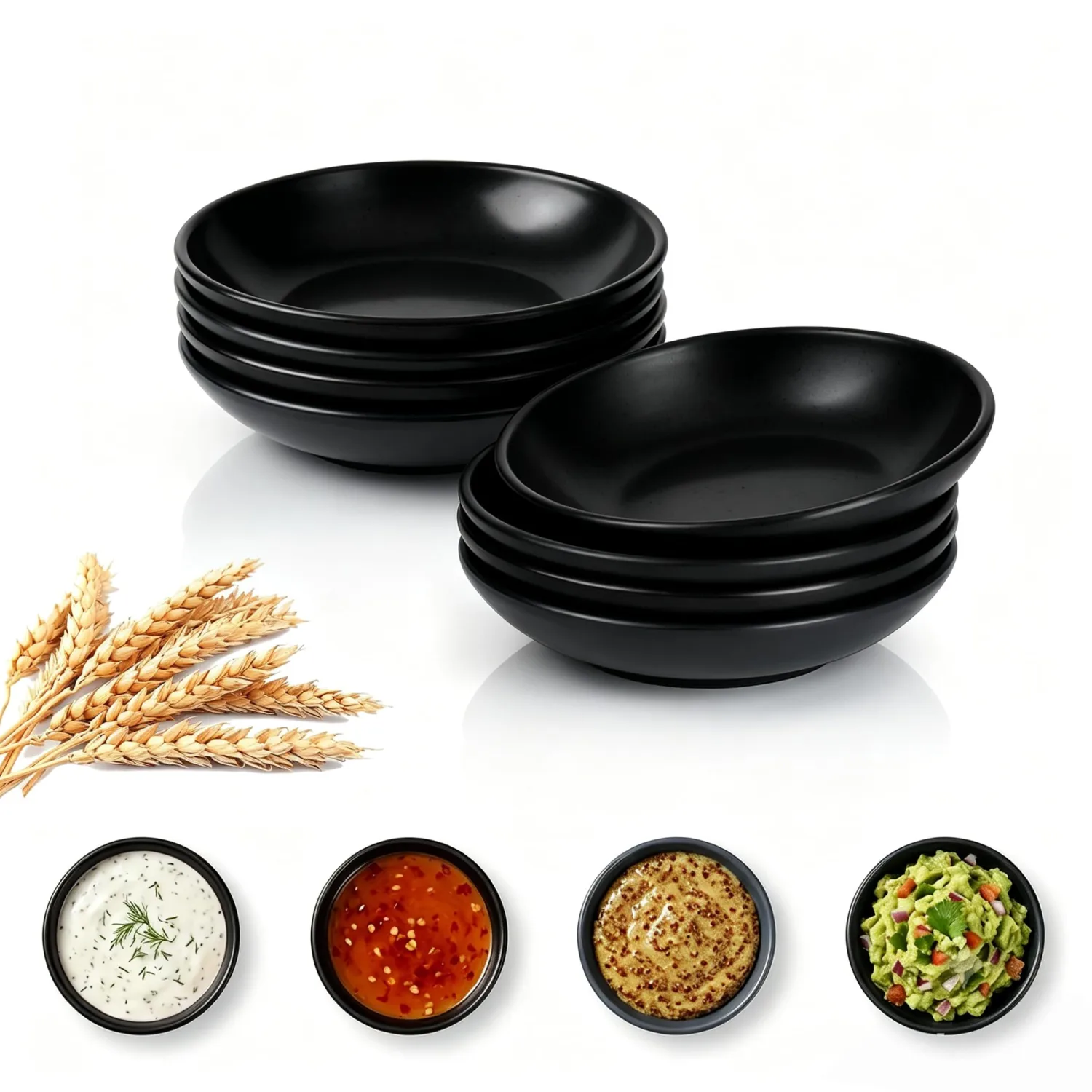PYRMONT Unbreakable Black Bowls 2 Oz Small Wheat Straw Dipping Bowls(8pcs)