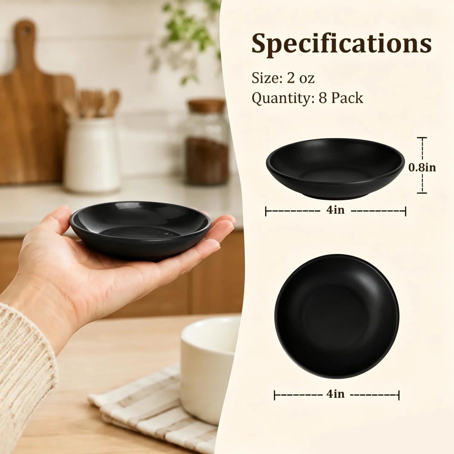 PYRMONT Unbreakable Black Bowls 2 Oz Small Wheat Straw Dipping Bowls(8pcs)