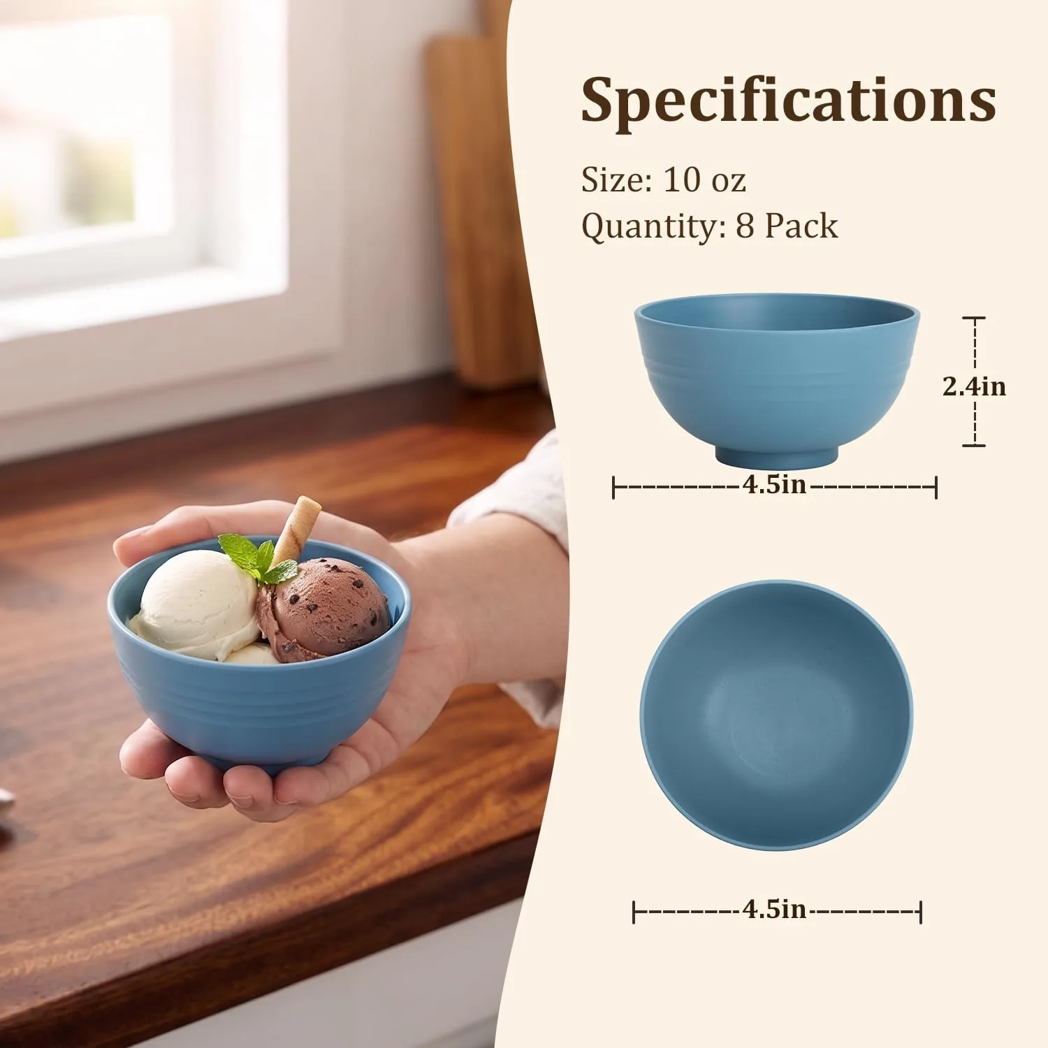 PYRMONT Wheat Straw Bowls 10 Oz Unbreakable Small Colorful Bowls(8pcs)