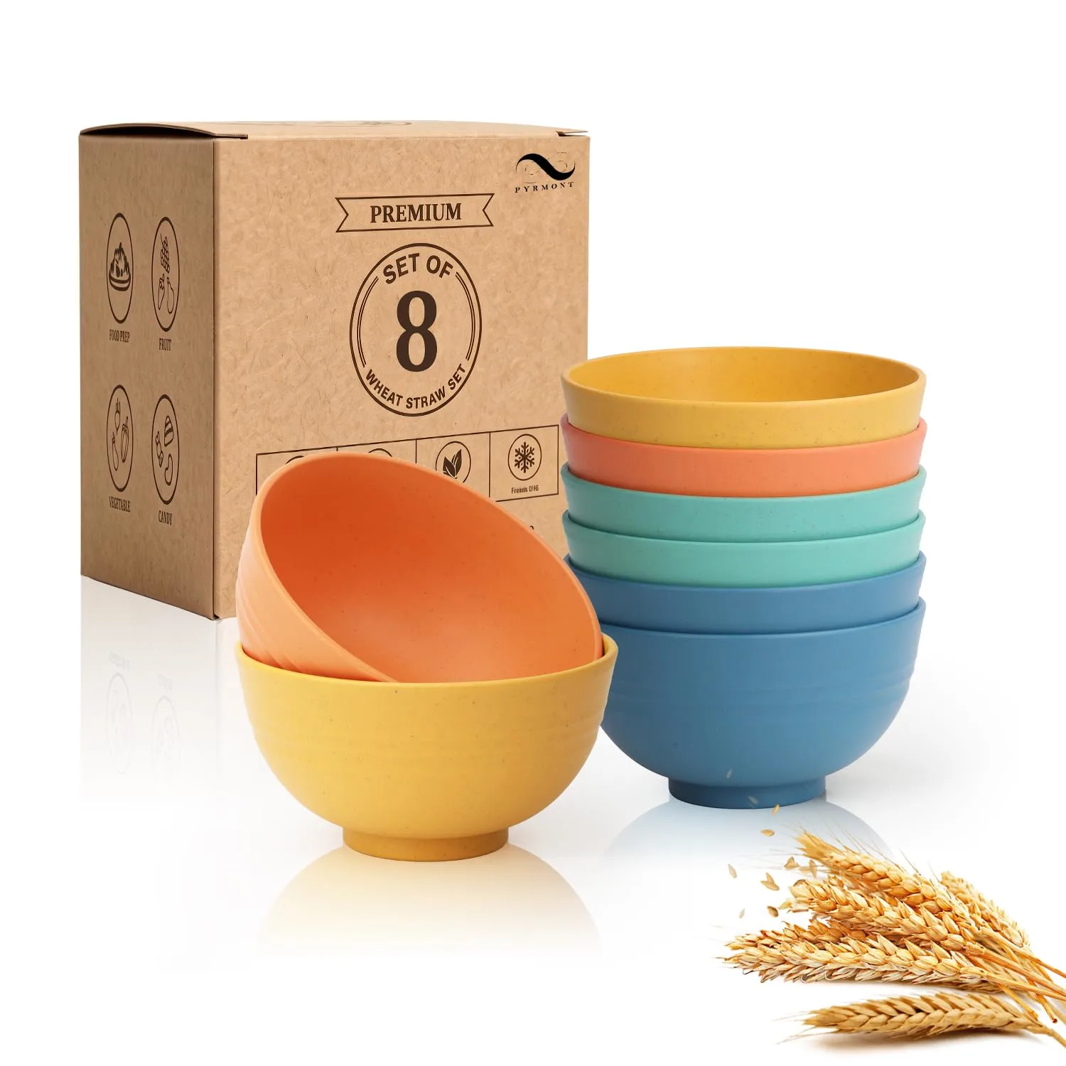 PYRMONT Wheat Straw Bowls 10 Oz Unbreakable Small Colorful Bowls(8pcs)