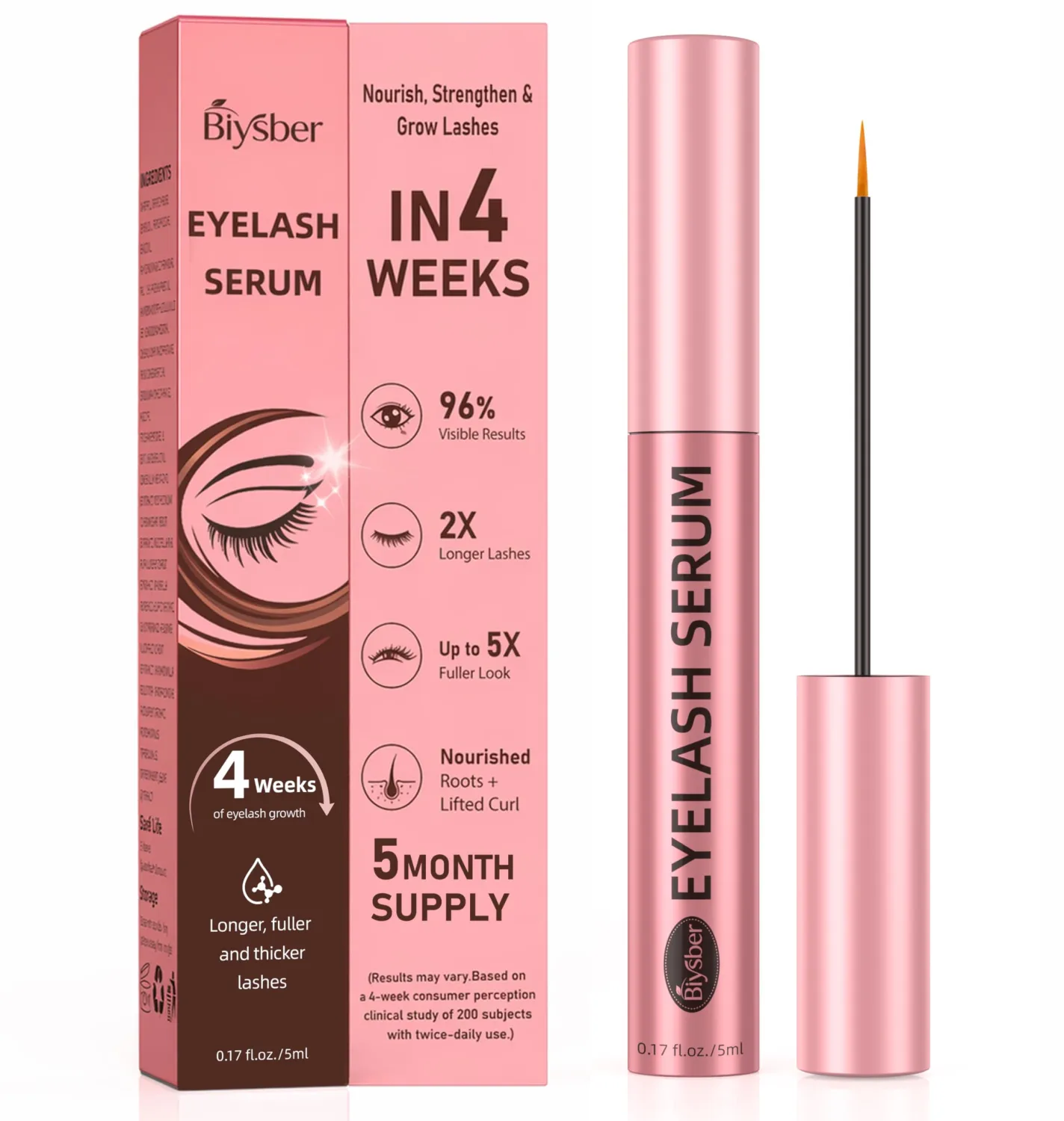 Eyelash Growth Serum with Peptide & 7 Botanicals, Lash Growth Serum to Boost Lash Fullness & Thickness, Vegan Formula & Gentle for Sensitive Eyes 5mL