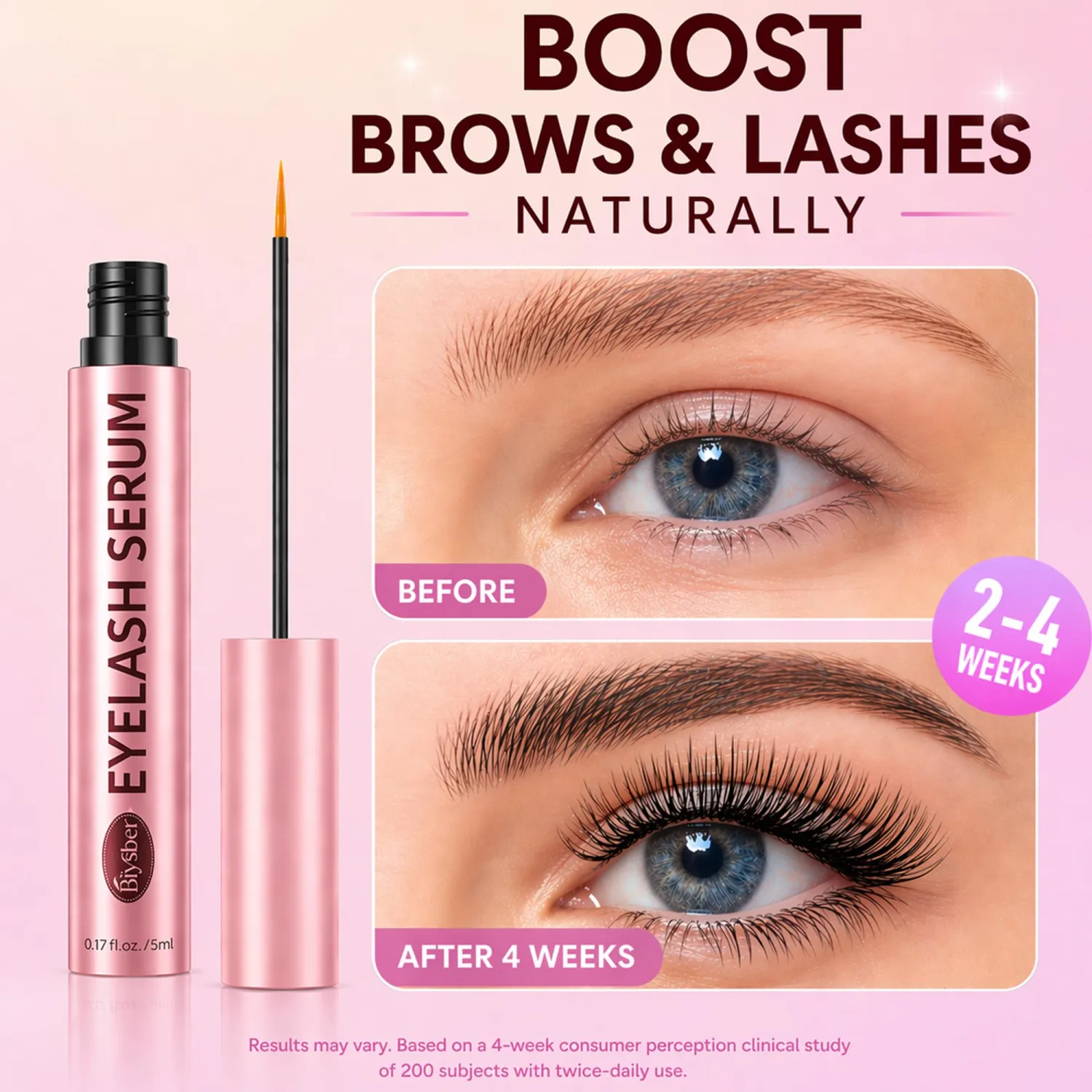 Eyelash Growth Serum with Peptide & 7 Botanicals, Lash Growth Serum to Boost Lash Fullness & Thickness, Vegan Formula & Gentle for Sensitive Eyes 5mL