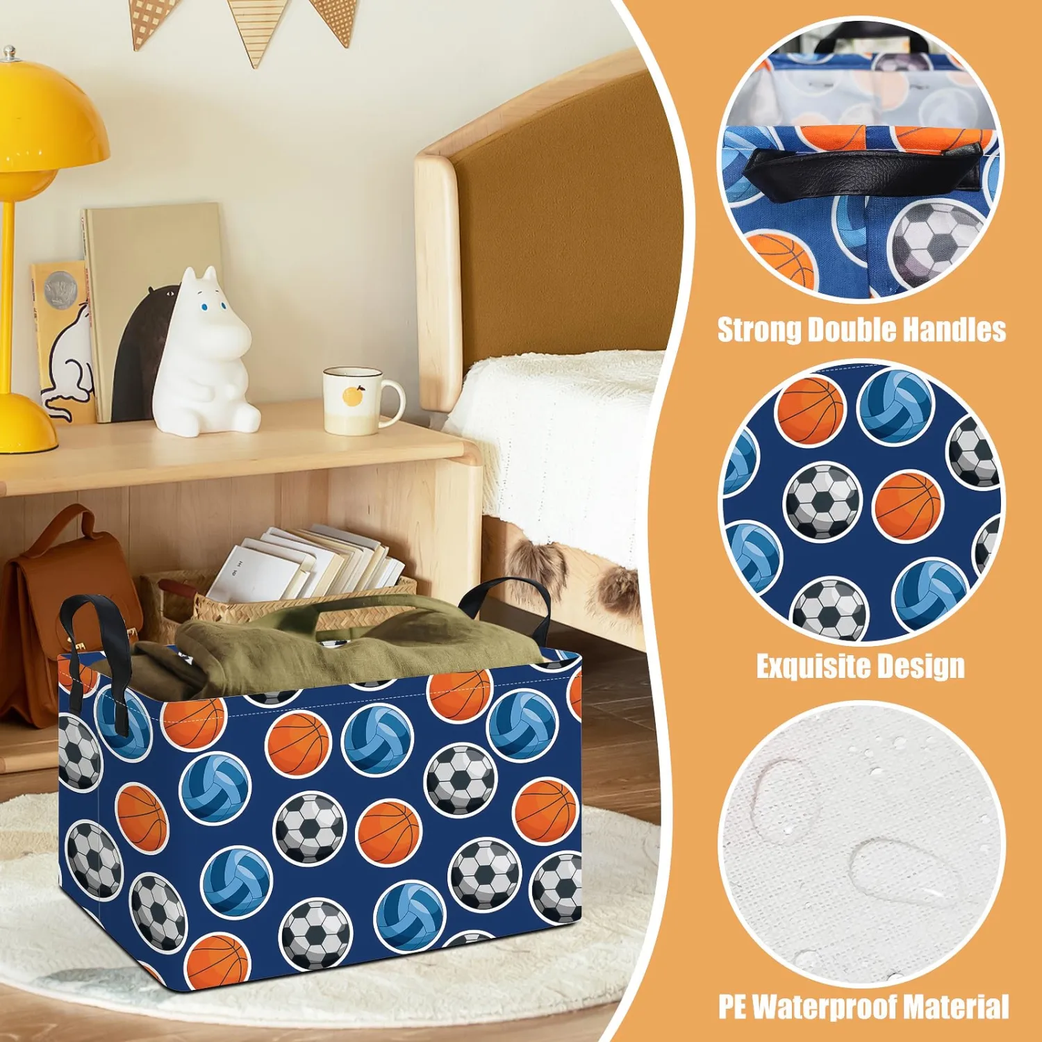 Rectangular Collapsible Storage Basket Nursery Toy Organizer Ball Sports