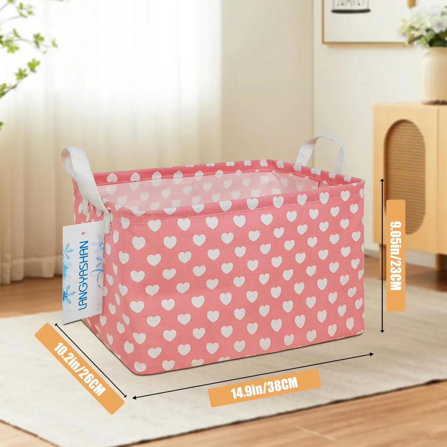 Rectangular Collapsible Storage Basket Nursery Organizer Pink Heart