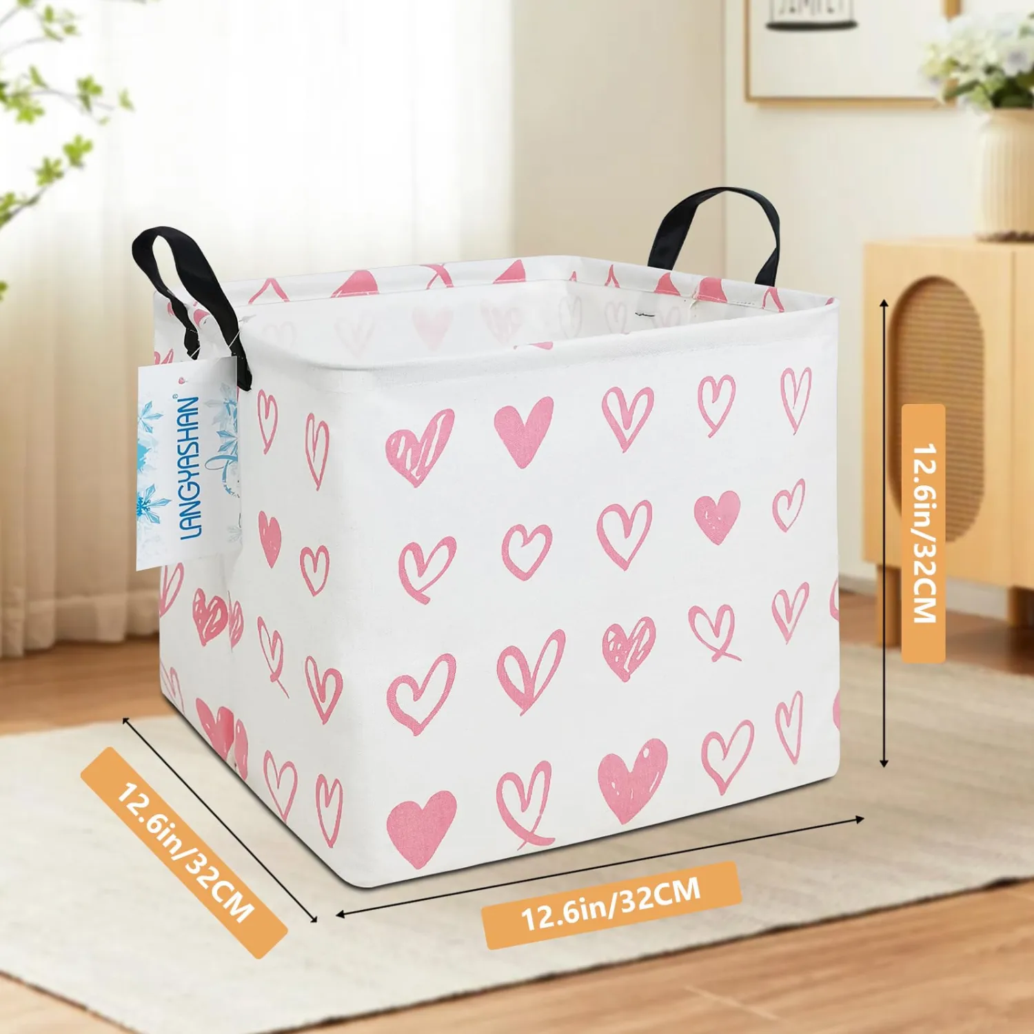 Square Storage Baskets Children Shelves Gift Toy Organizer Room Pink Heart