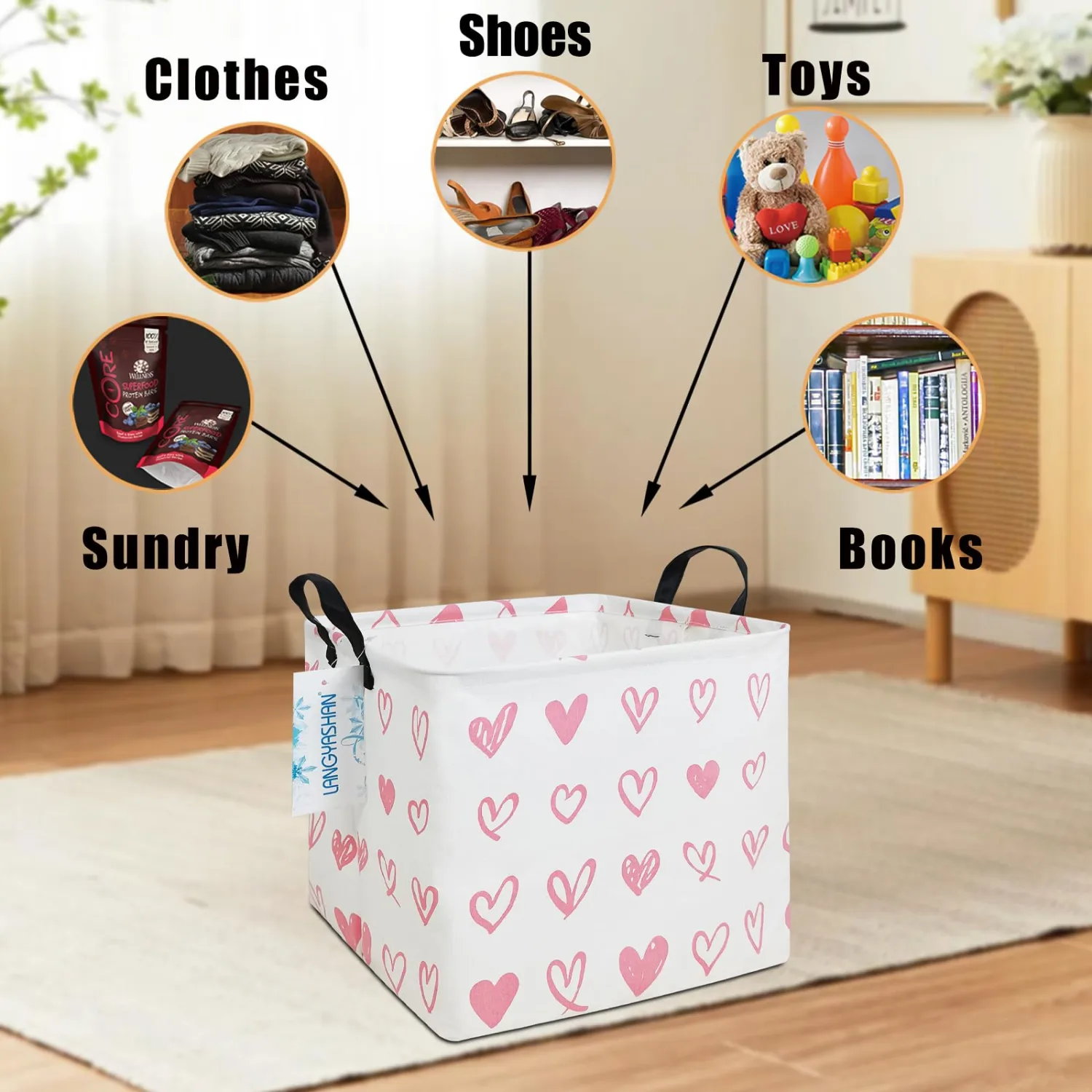 Square Storage Baskets Children Shelves Gift Toy Organizer Room Pink Heart