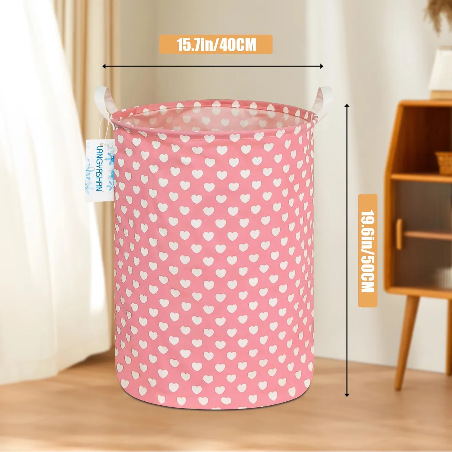 Round Laundry Basket Collapsible Storage Hamper Organizer Pink Heart
