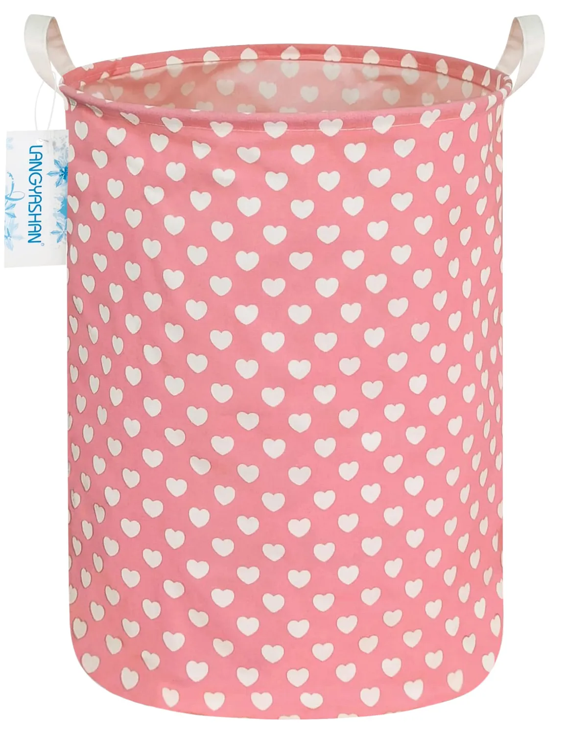 Round Laundry Basket Collapsible Storage Hamper Organizer Pink Heart
