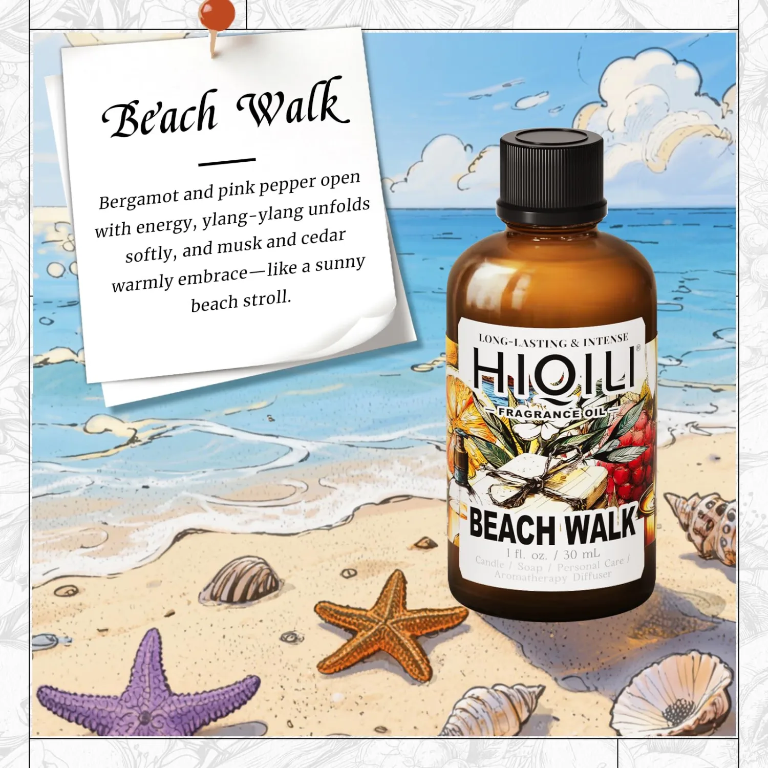 HIQILI Beach Walk Fragrance Oil for Waterless Aroma Diffuser - 1 Fl Oz