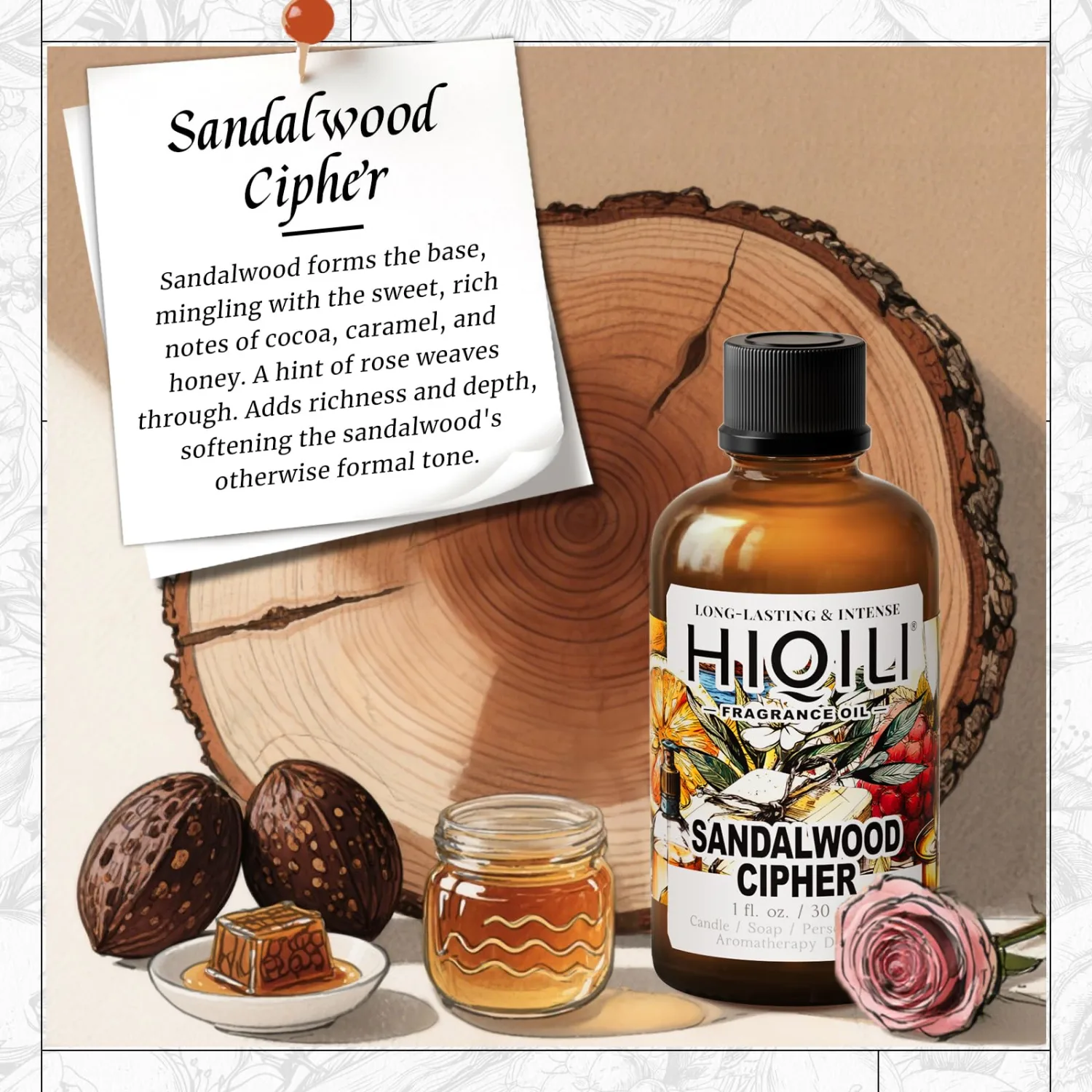 HIQILI Sandalwood Cipher Fragrance Oil for Diffuser,Perfume&Body Oil Craft
