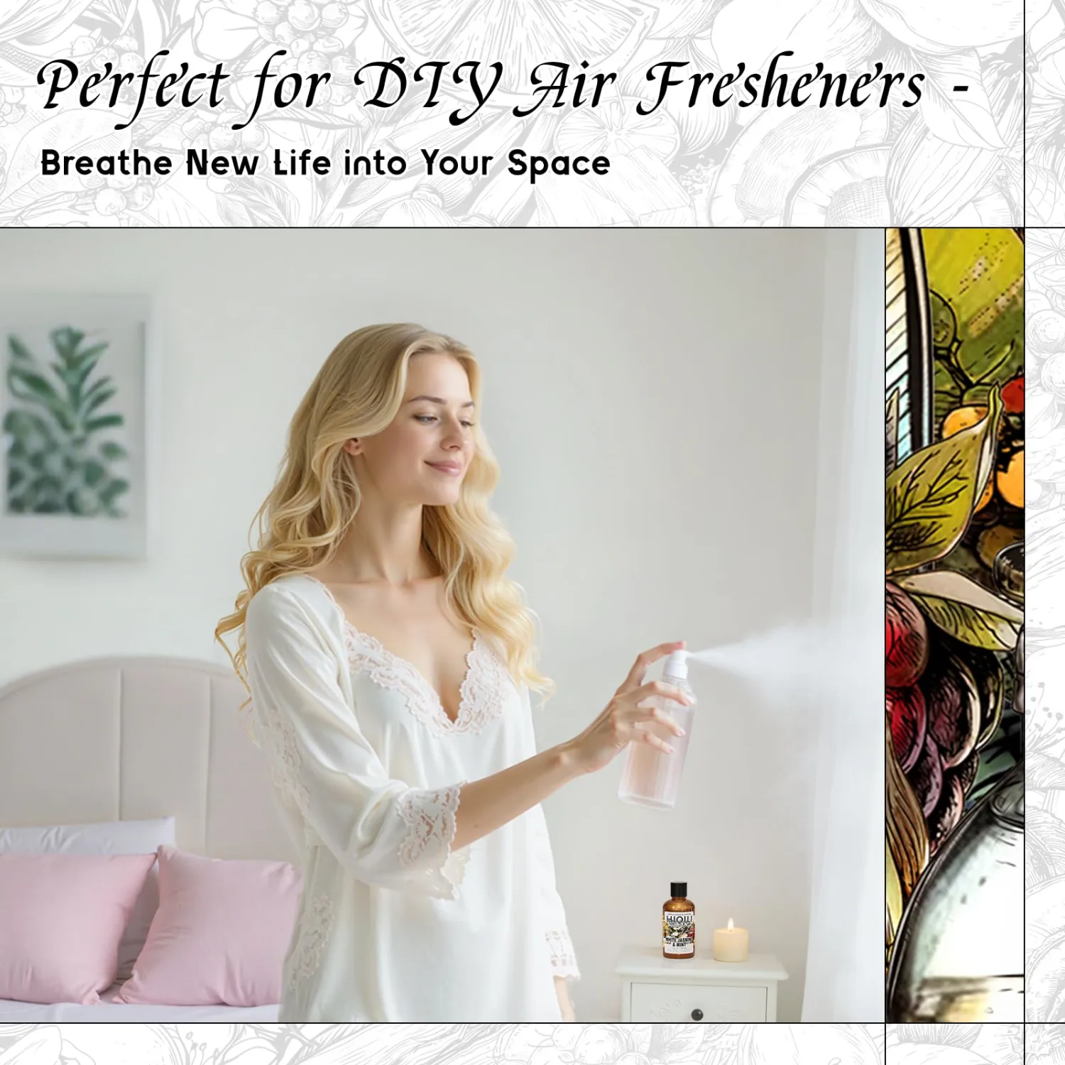 HIQILI White Jasmine & Mint Fragrance Oil for Diffuser, Candle, Soap & Perfume Making, Floral Herbal Scent with Fresh Tea Notes, Long-Lasting Scent - 1.0 Fl Oz(Pack of 1)