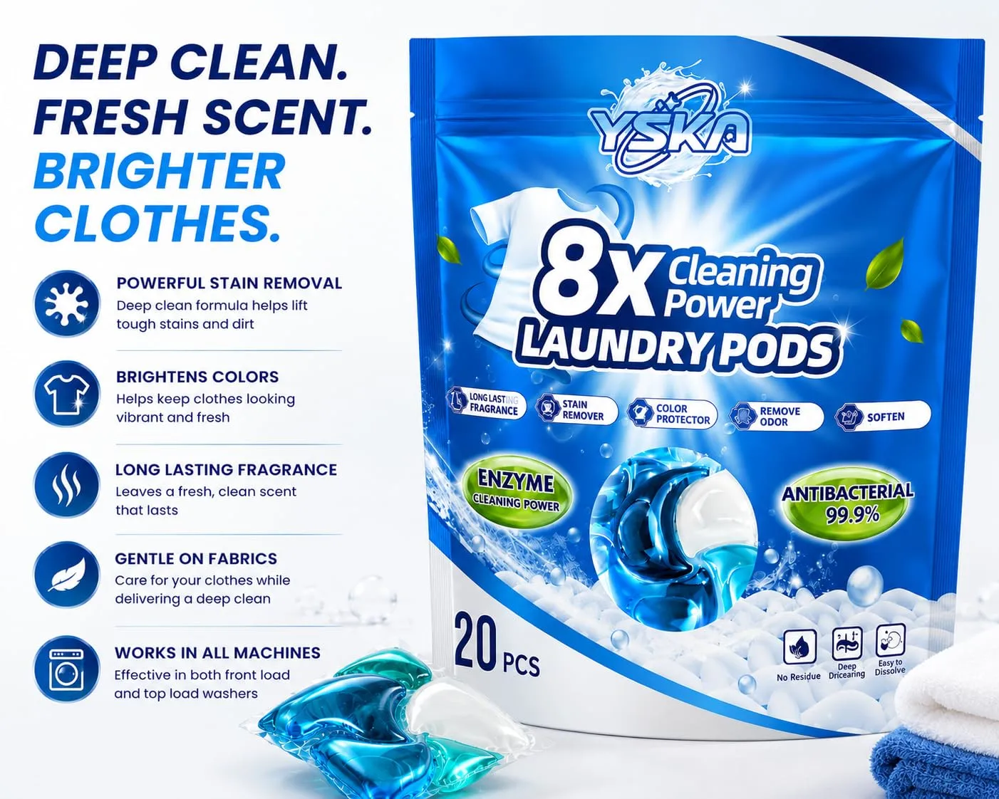 4-in-1 Laundry Detergent Pods, 20 Count, Powerful Stain Remover, Color Protection, Odor Eliminator & Fabric Softener, HE Compatible, Works in Front Load & Top Load Washing Machines