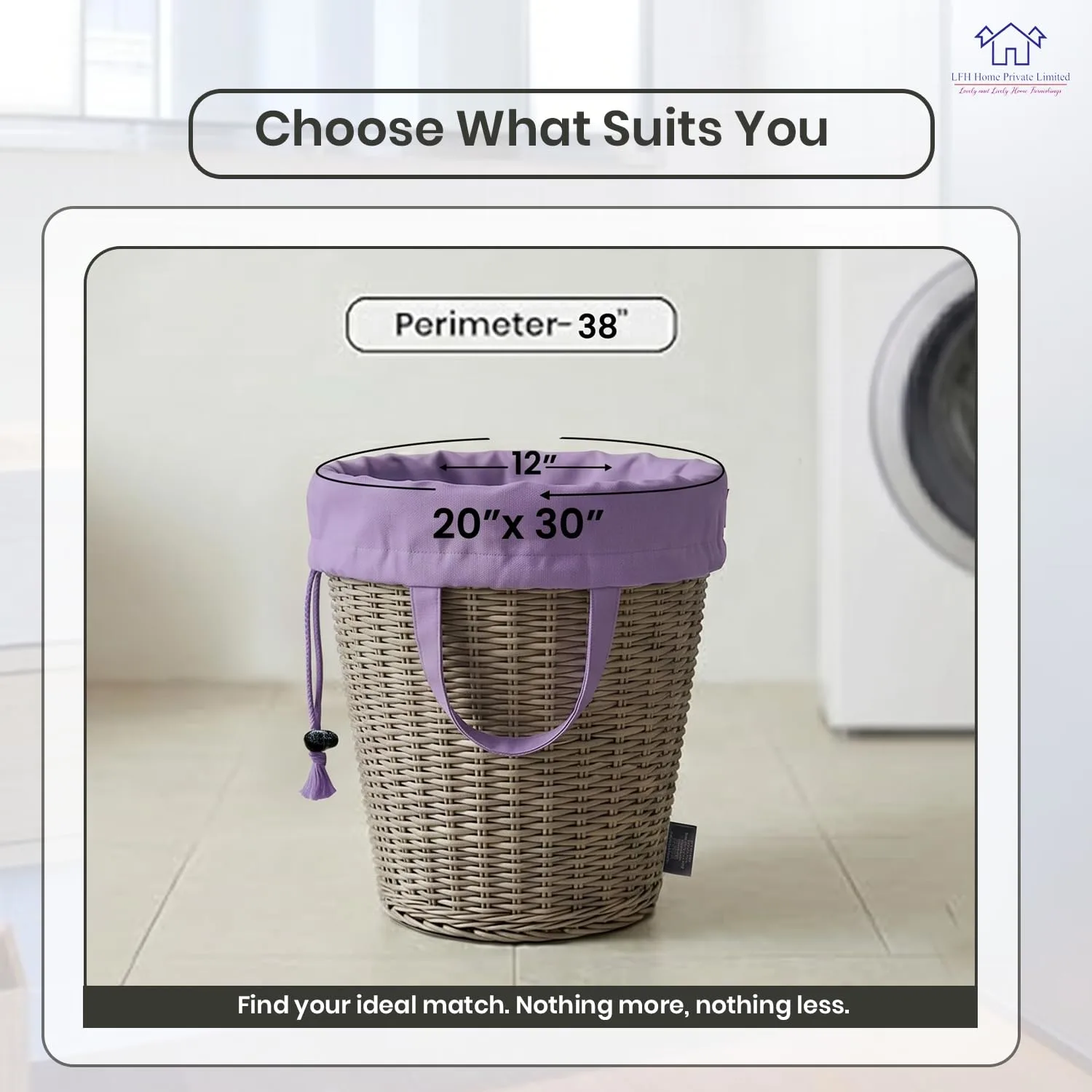 LFH Home Cotton Rich Large Premium Canvas Laundry Bag, Heavy Duty Washable Laundry Hamper with Drawstring & Handles, Multi-Use Clothes Storage for Home, Travel & College 20"x30" (Pack of 1) - Lavender