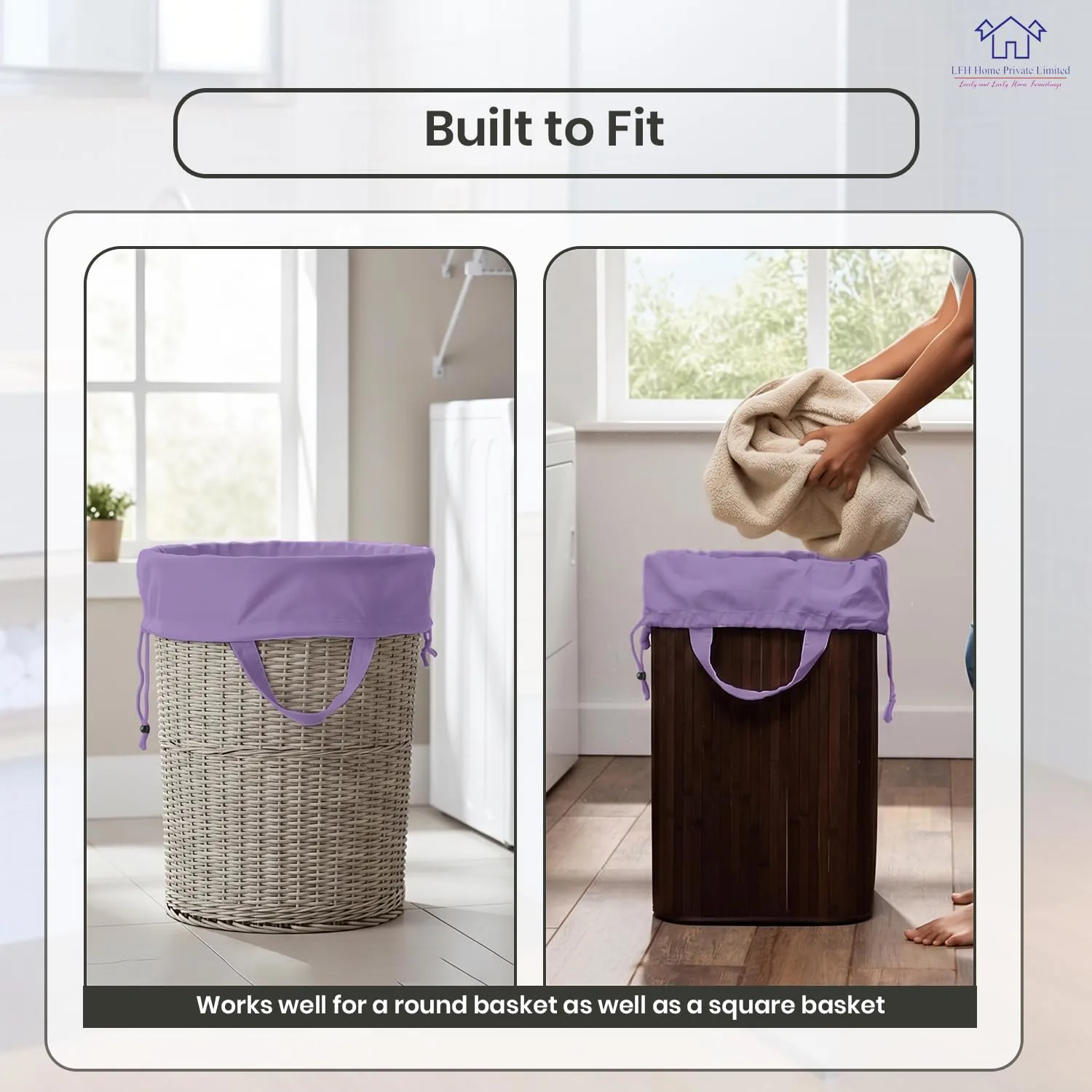 LFH Home Cotton Rich Large Premium Canvas Laundry Bag, Heavy Duty Washable Laundry Hamper with Drawstring & Handles, Multi-Use Clothes Storage for Home, Travel & College 20"x30" (Pack of 1) - Lavender