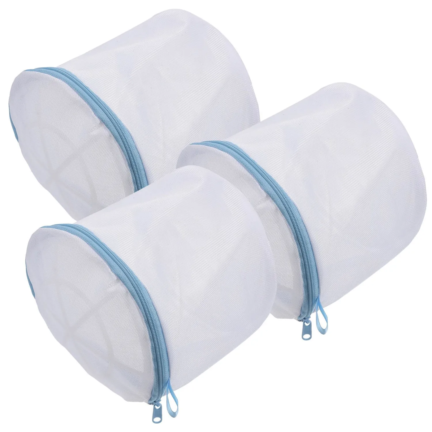 3pcs Blue Mesh Laundry Wash Bag with Sturdy Zipper, 16x16x3 CM