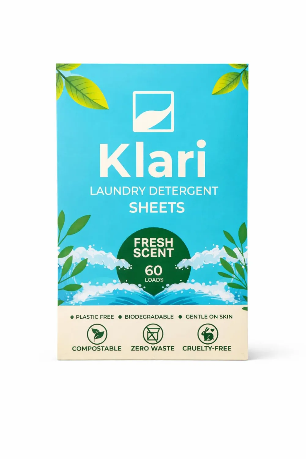 Klari Laundry Detergent Sheets, Fresh Scent, 60 Load Count - Eco-friendly, liquidless concentrated detergent sheets, zero plastic waste, gentle on sensitive skin, made in Sweden