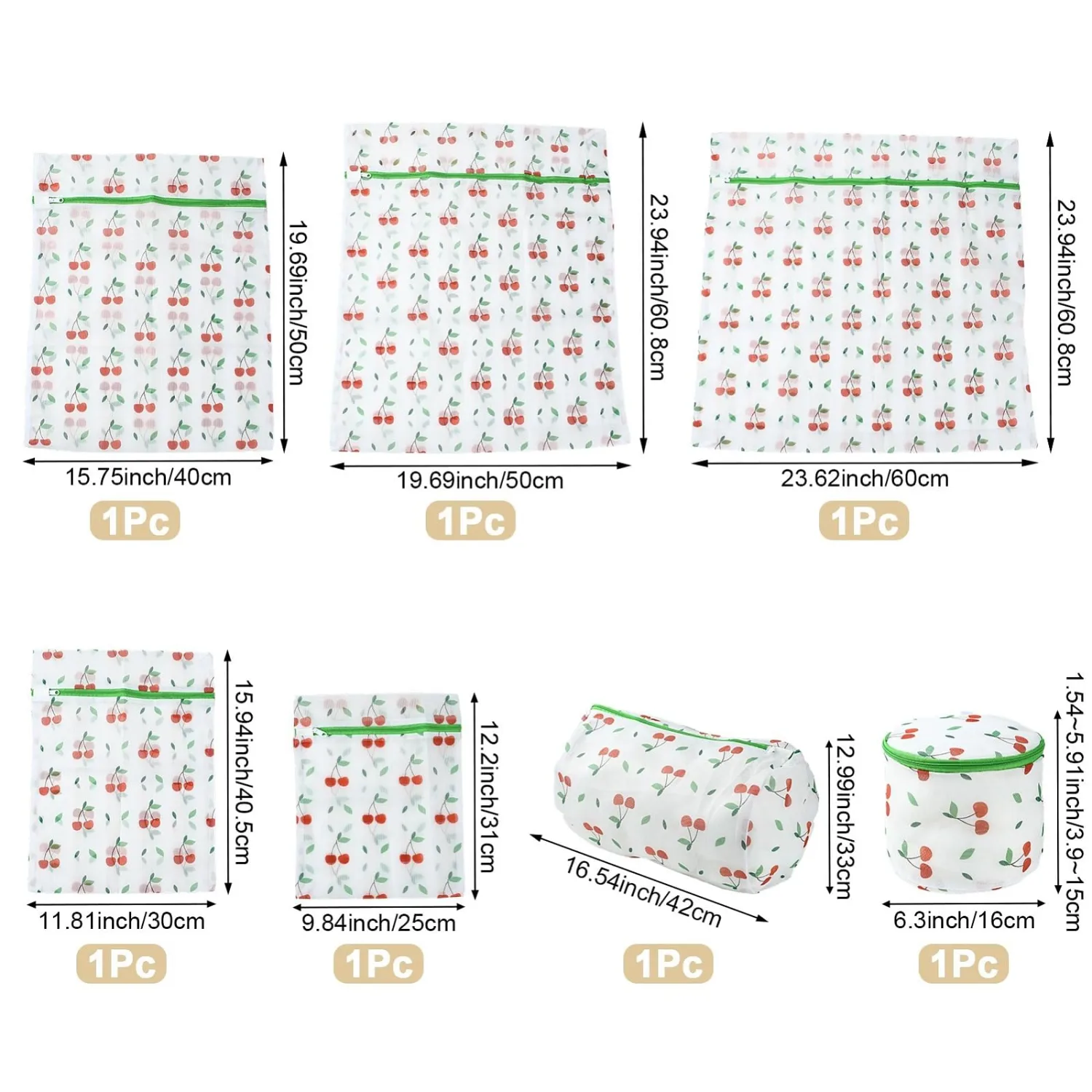 Craftdady 7 Pack Mesh Laundry Bags for Delicates Cherry Zippered Wash Bags