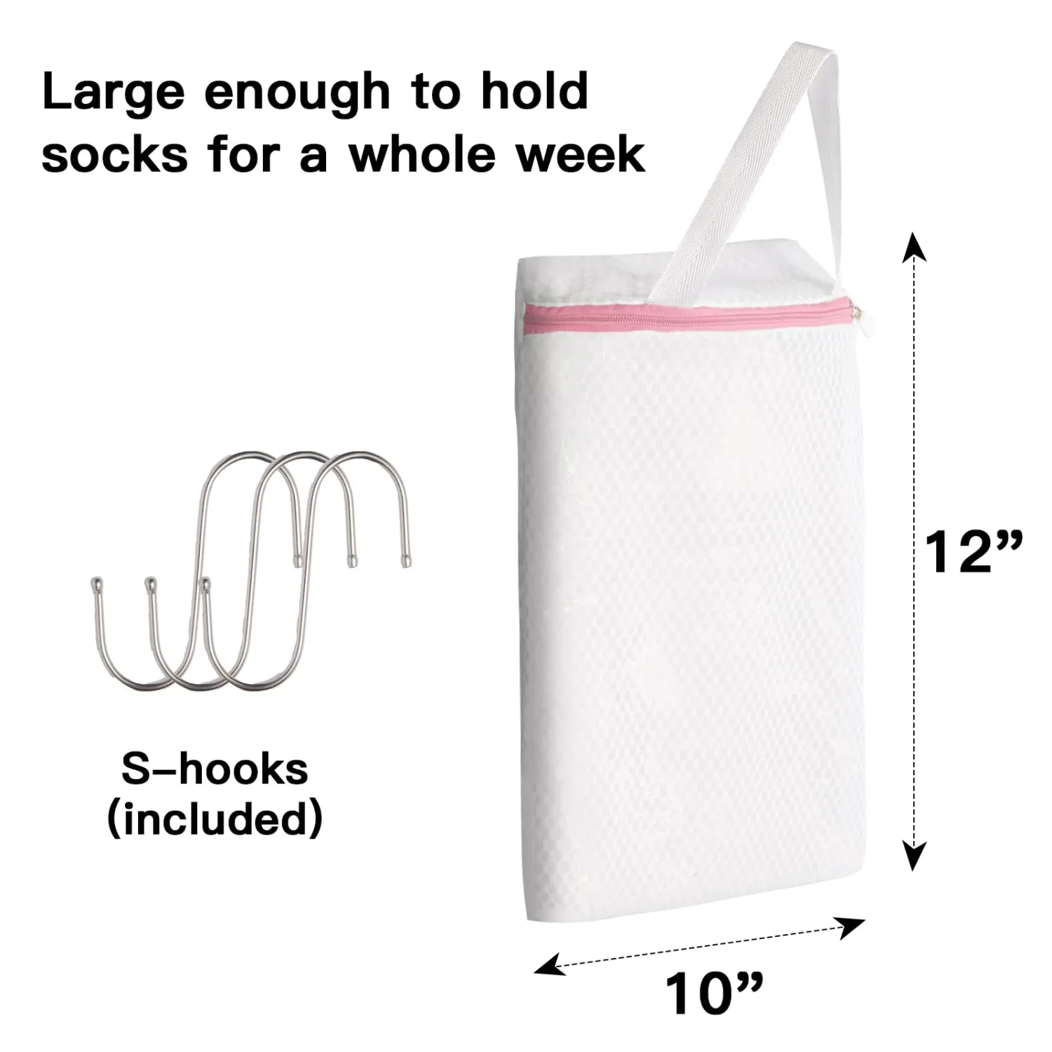 3-Pack Hanging Mesh Laundry Bags with S Hooks, 12x10 Inch