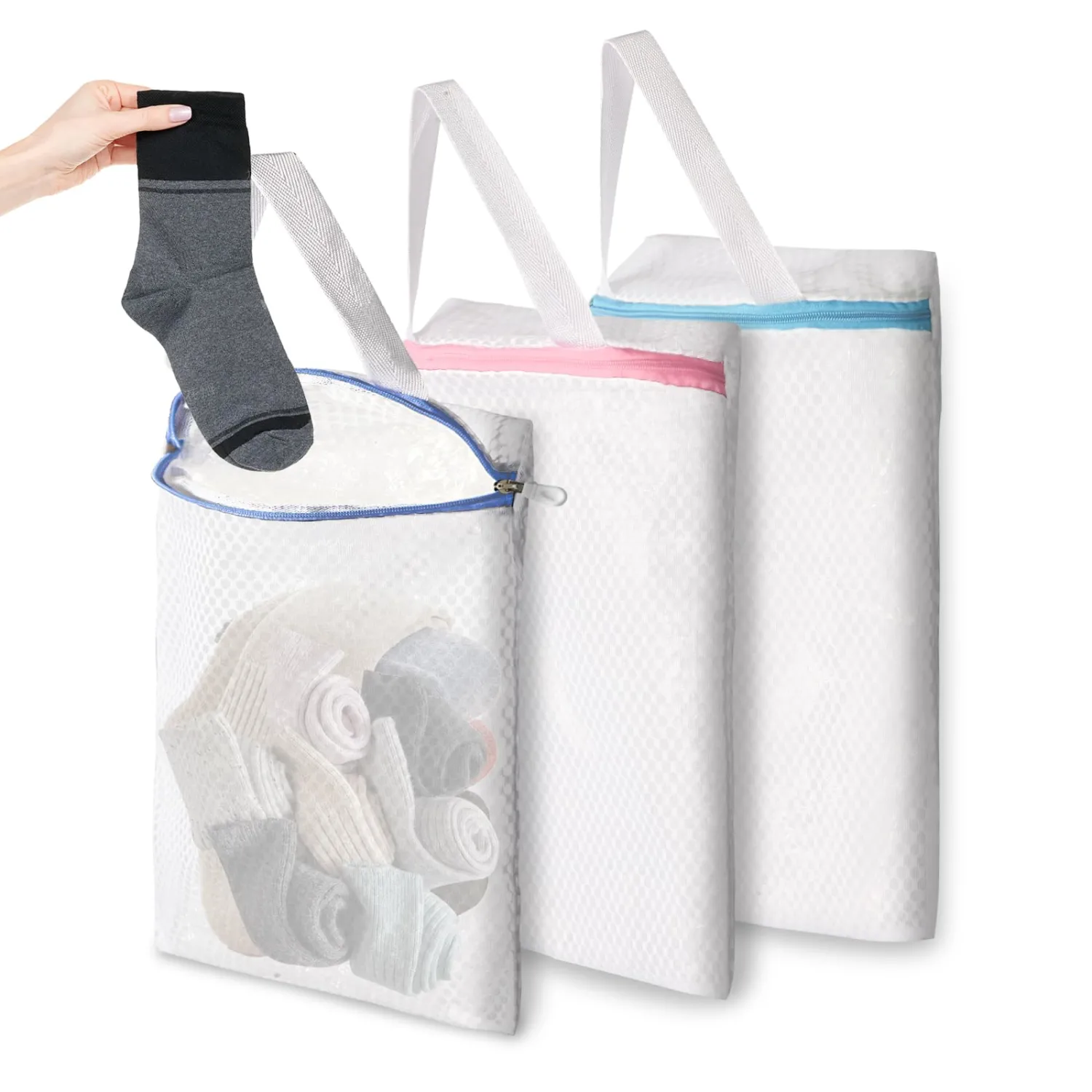 3-Pack Hanging Mesh Laundry Bags with S Hooks, 12x10 Inch