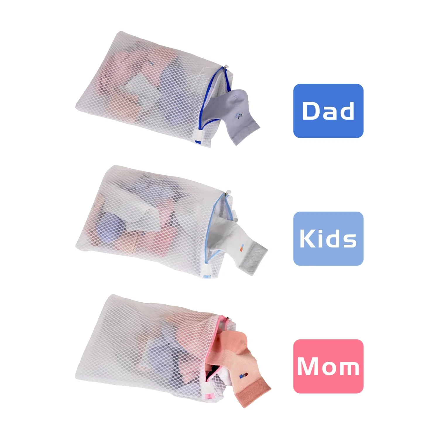 3-Pack Hanging Mesh Laundry Bags with S Hooks, 12x10 Inch