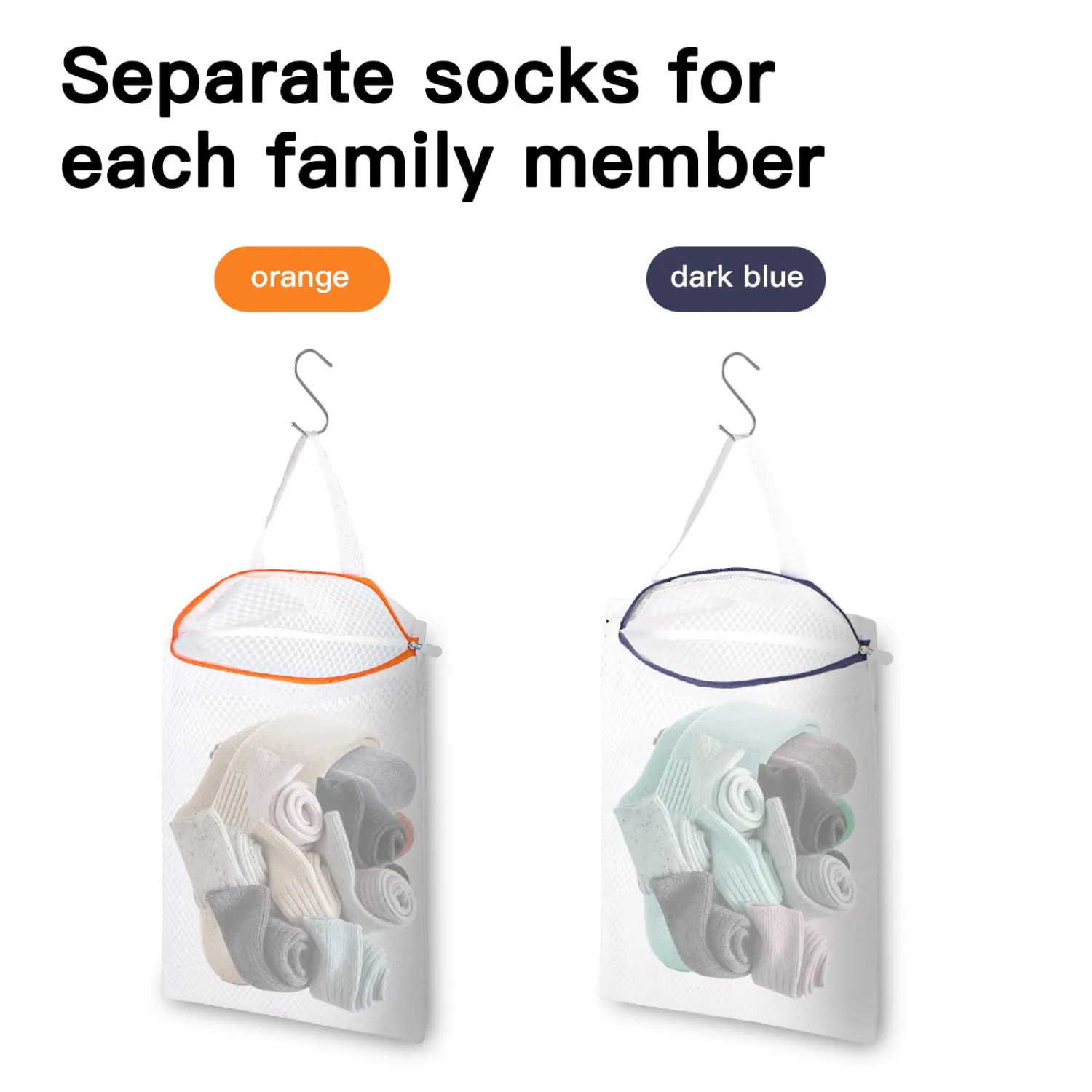 2-Pack Hanging Mesh Laundry Bags with Metal Hooks, 16x12 Inch