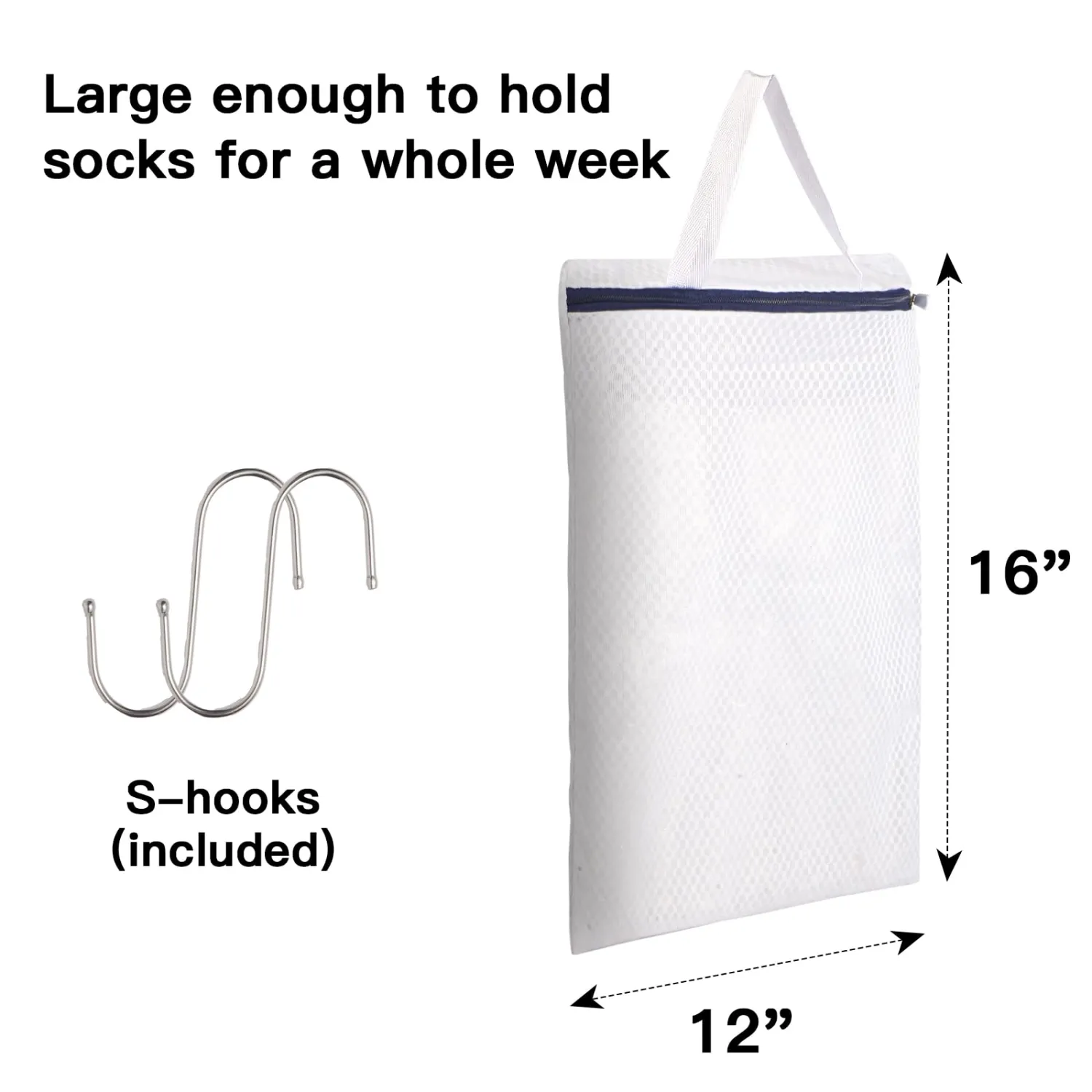 2-Pack Hanging Mesh Laundry Bags with Metal Hooks, 16x12 Inch