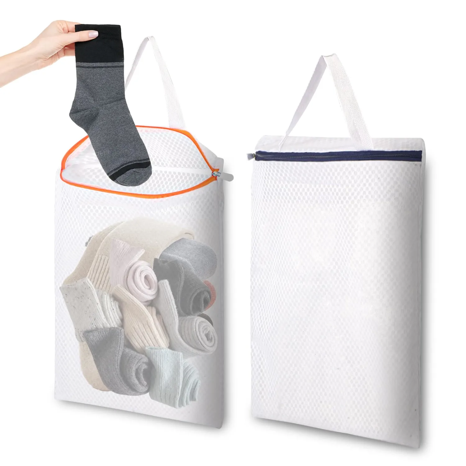 2-Pack Hanging Mesh Laundry Bags with Metal Hooks, 16x12 Inch