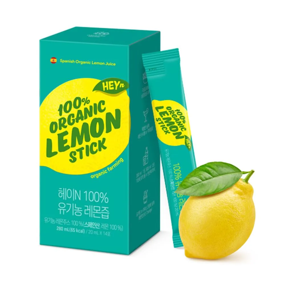 Premium Korean Organic Lemon Juice Stick - 100% [Spanish Lemon] | No Added Sugar - 0 Additives | Not From Concentrate | Hydration | Juice Packets for Lemon Water, Tea, Smoothies & Daily Wellness Routine - HeyN