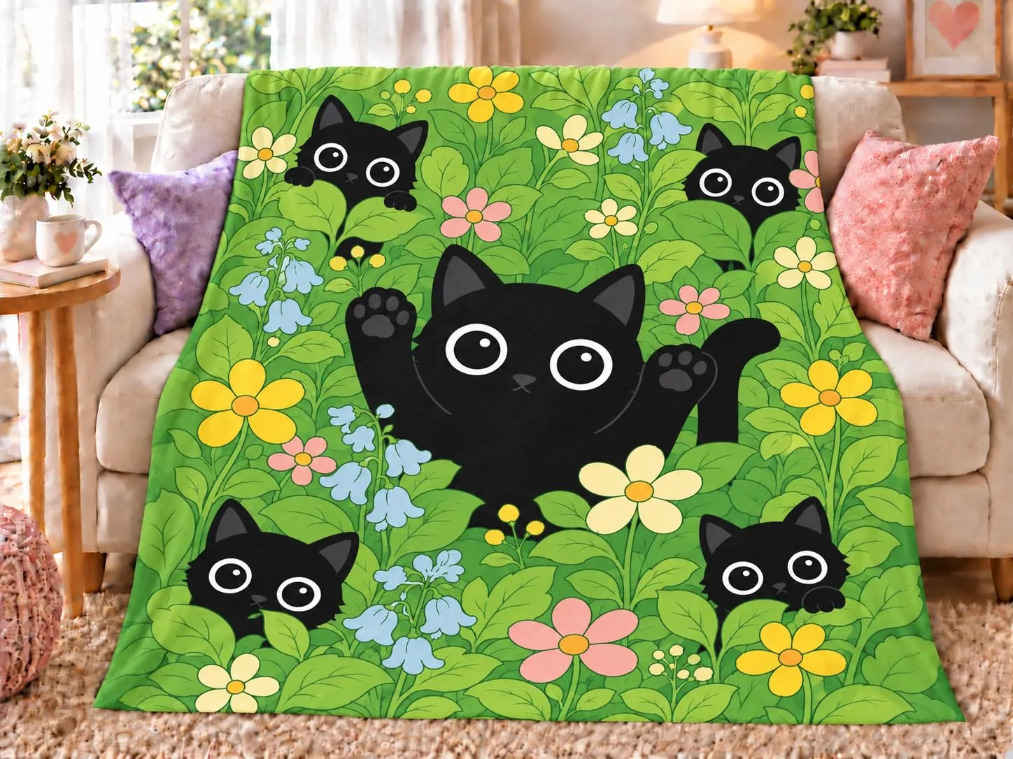 Cat Throw Blanket Gifts for Women Girls Kids, Cat Plush Fleece Blanket for Cats Lovers, Soft Cozy Flannel Throw for Couch Bed Sofa, 60x50 Inch