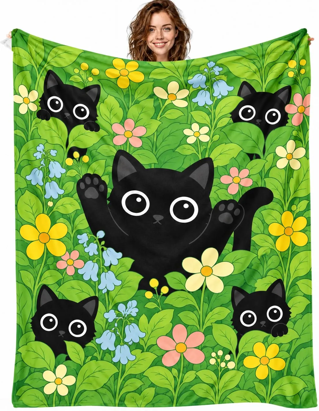 Cat Throw Blanket Gifts for Women Girls Kids, Cat Plush Fleece Blanket for Cats Lovers, Soft Cozy Flannel Throw for Couch Bed Sofa, 60x50 Inch