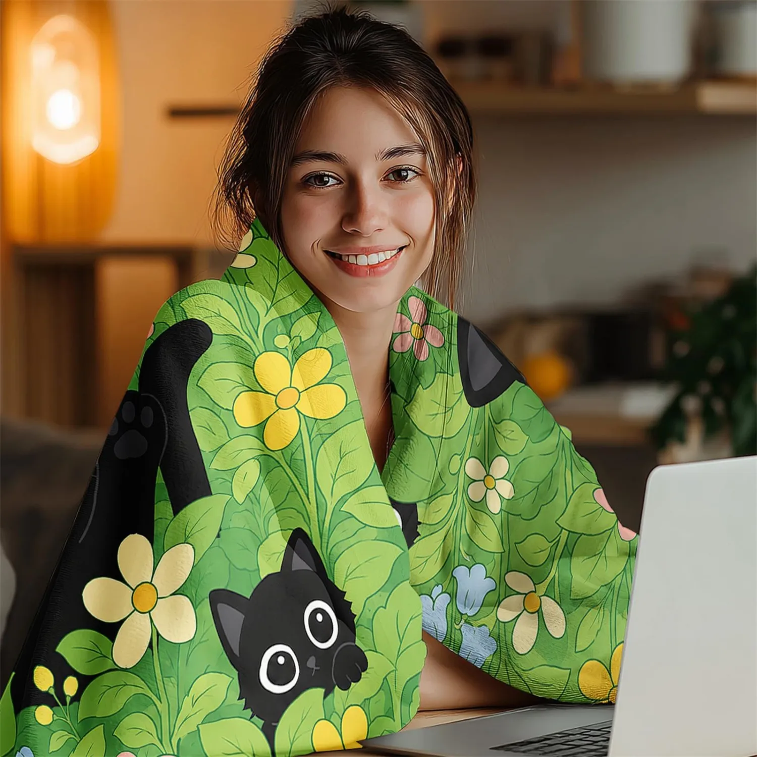 Cat Throw Blanket Gifts for Women Girls Kids, Cat Plush Fleece Blanket for Cats Lovers, Soft Cozy Flannel Throw for Couch Bed Sofa, 60x50 Inch