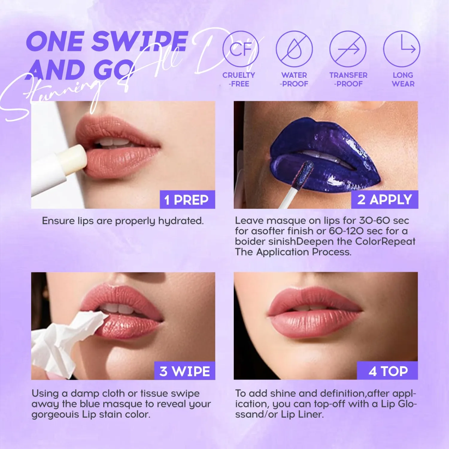 2PCS Lip Stain Peel Off, High Pigment Matte Lip Color